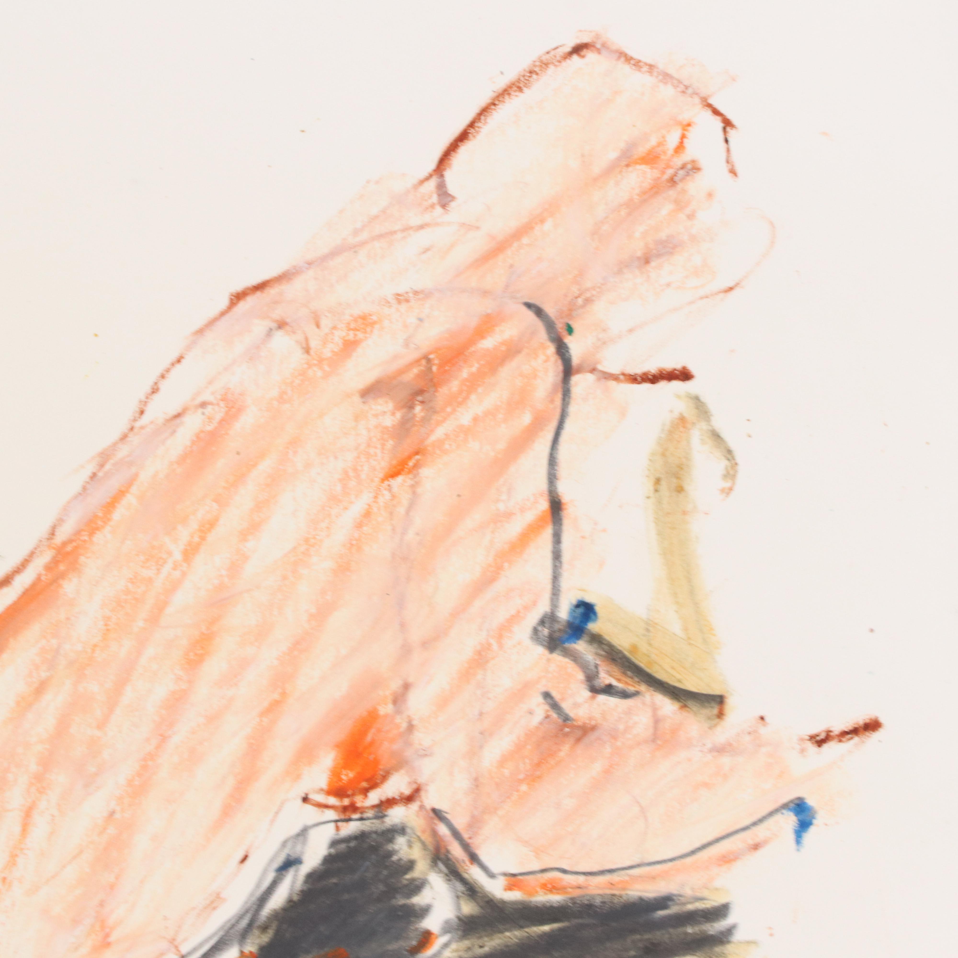 Jack Meanwell Modern Oil Pastel Drawing of Prone Nude Figure