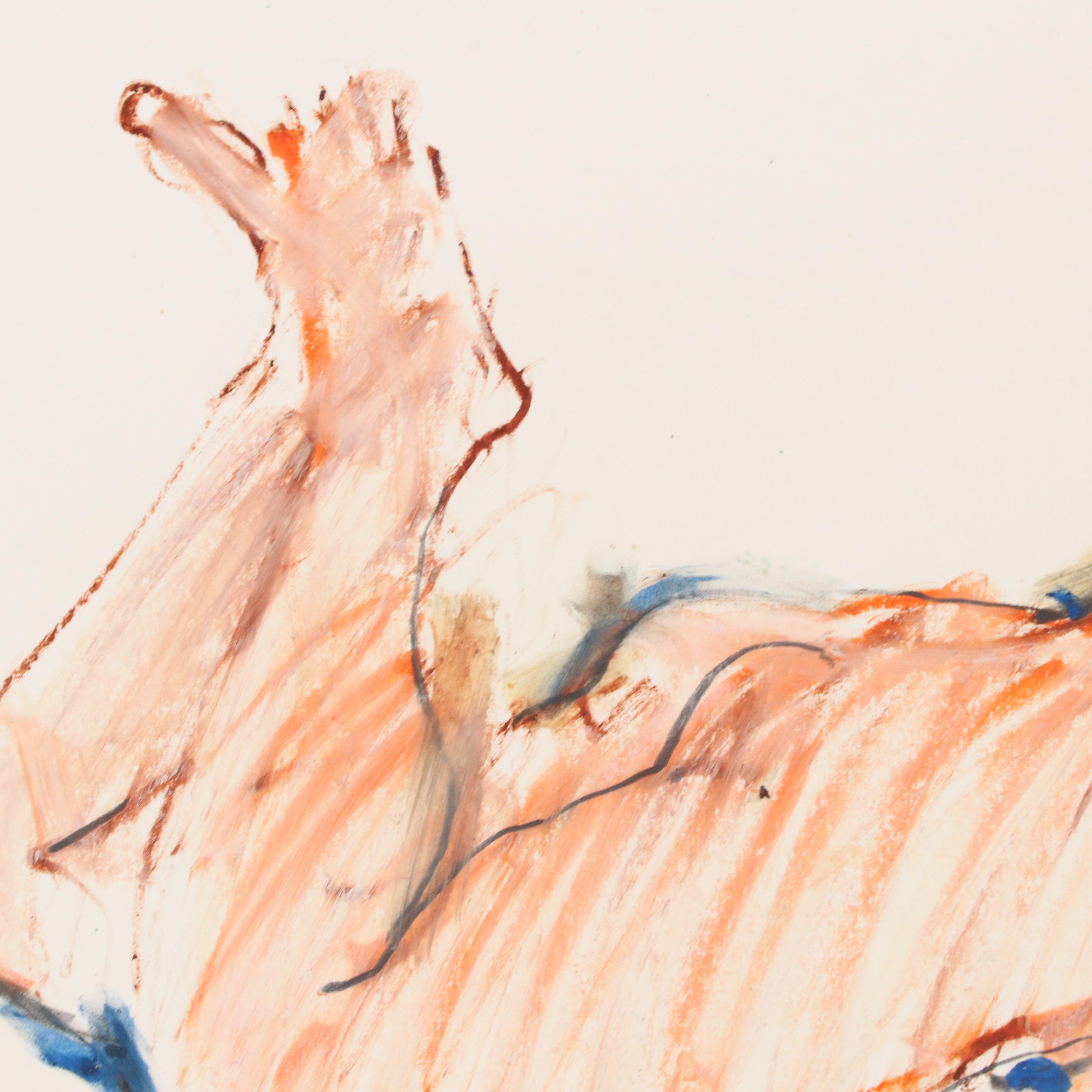 Jack Meanwell Modern Oil Pastel Drawing of Prone Nude Figure