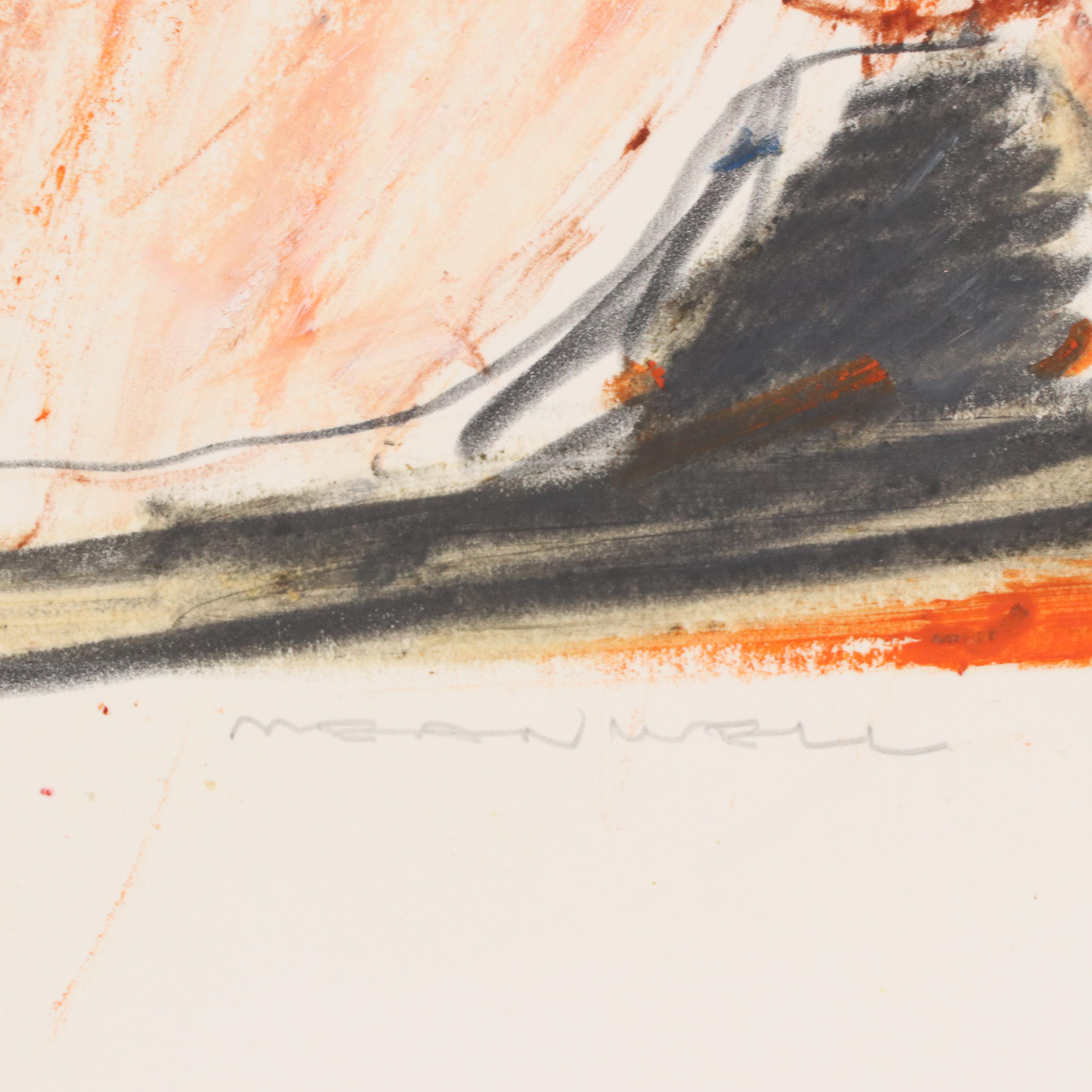 Jack Meanwell Modern Oil Pastel Drawing of Prone Nude Figure