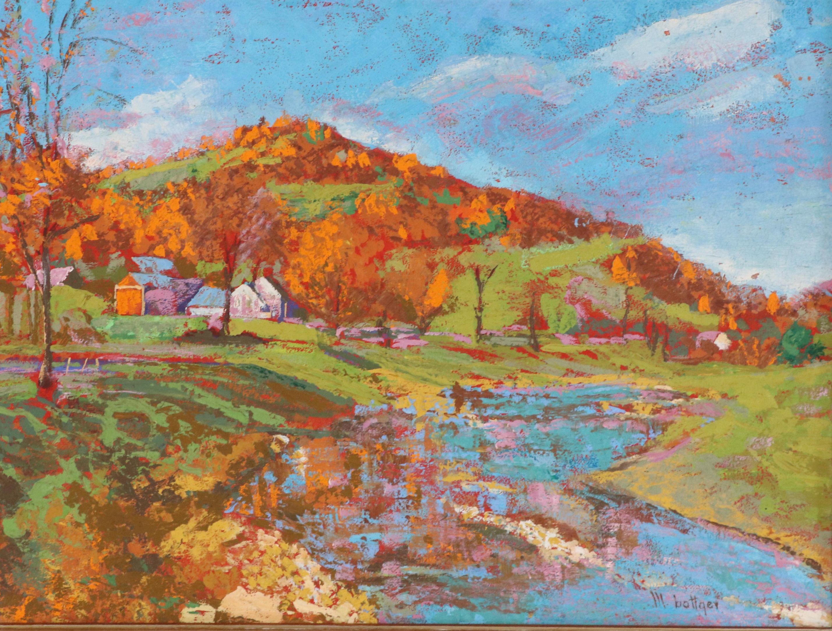 M. Bottger Casein Painting "Golden Hill," Late 20th Century