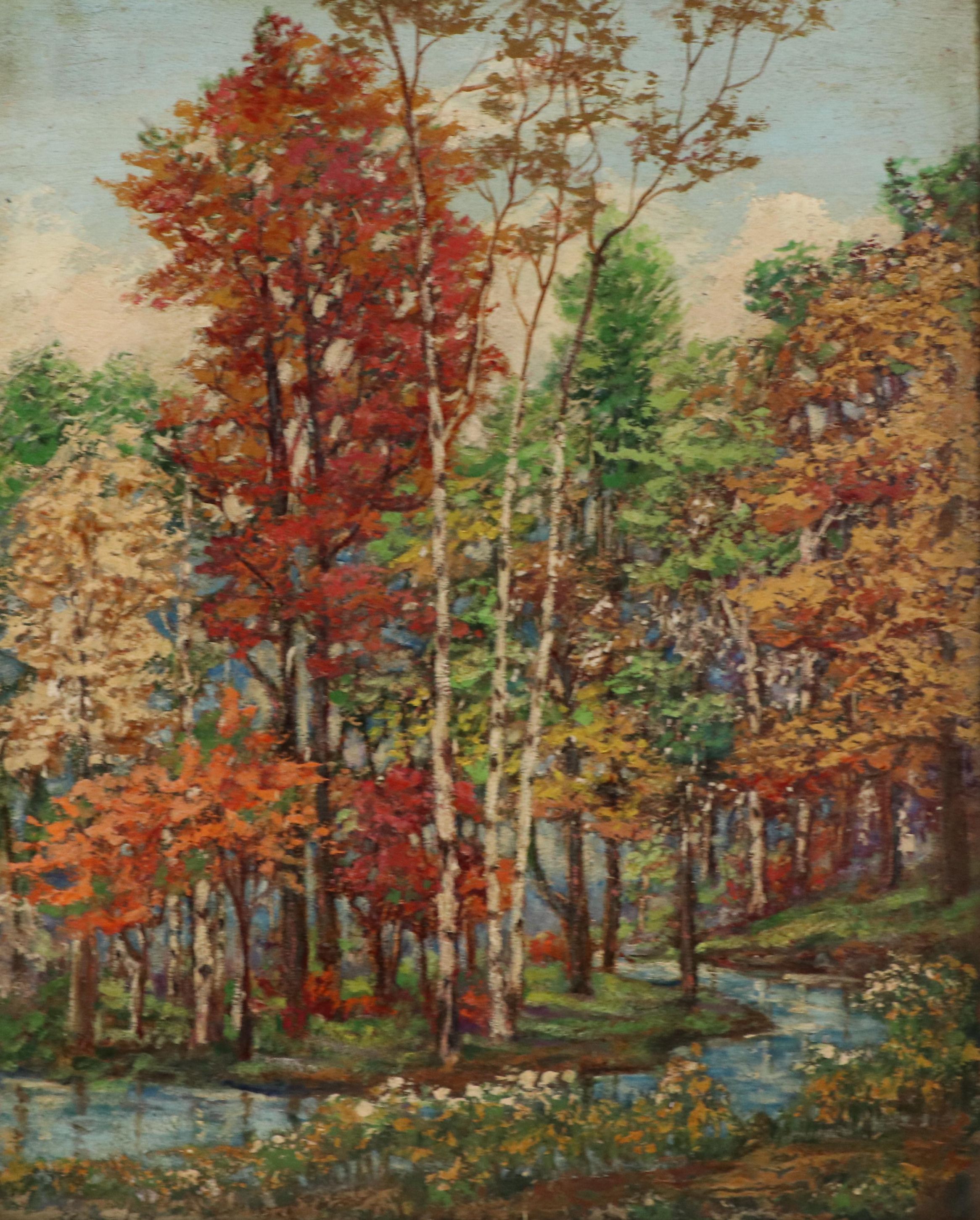 Wallace Howard Oil Painting of an Autumnal Landscape, Early to Mid-20th Century