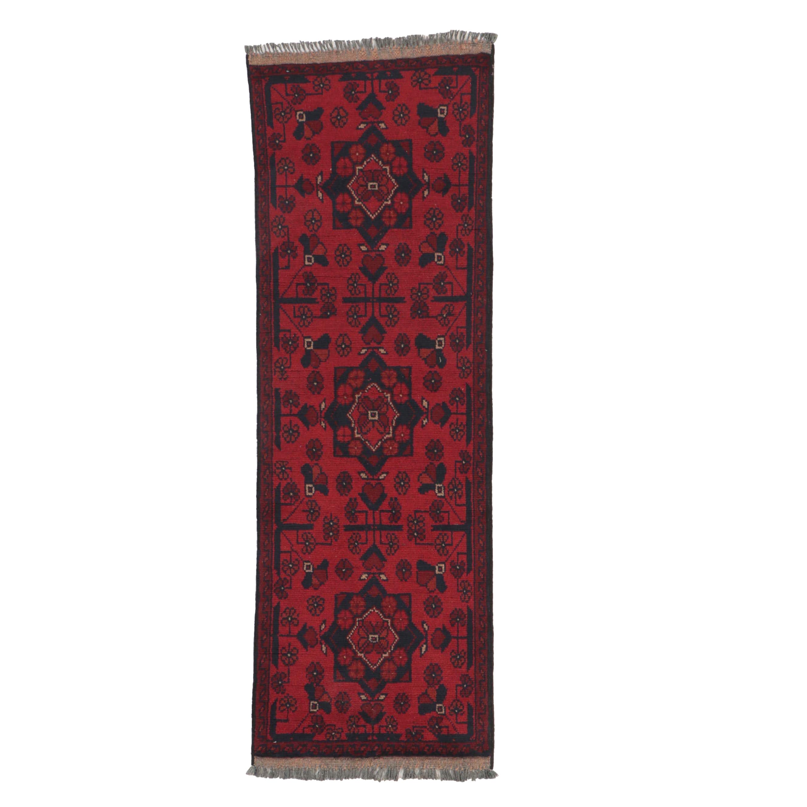 1'8 x 5'1 Hand-Knotted Pakistani Afghan Kunduz Style Accent Rug