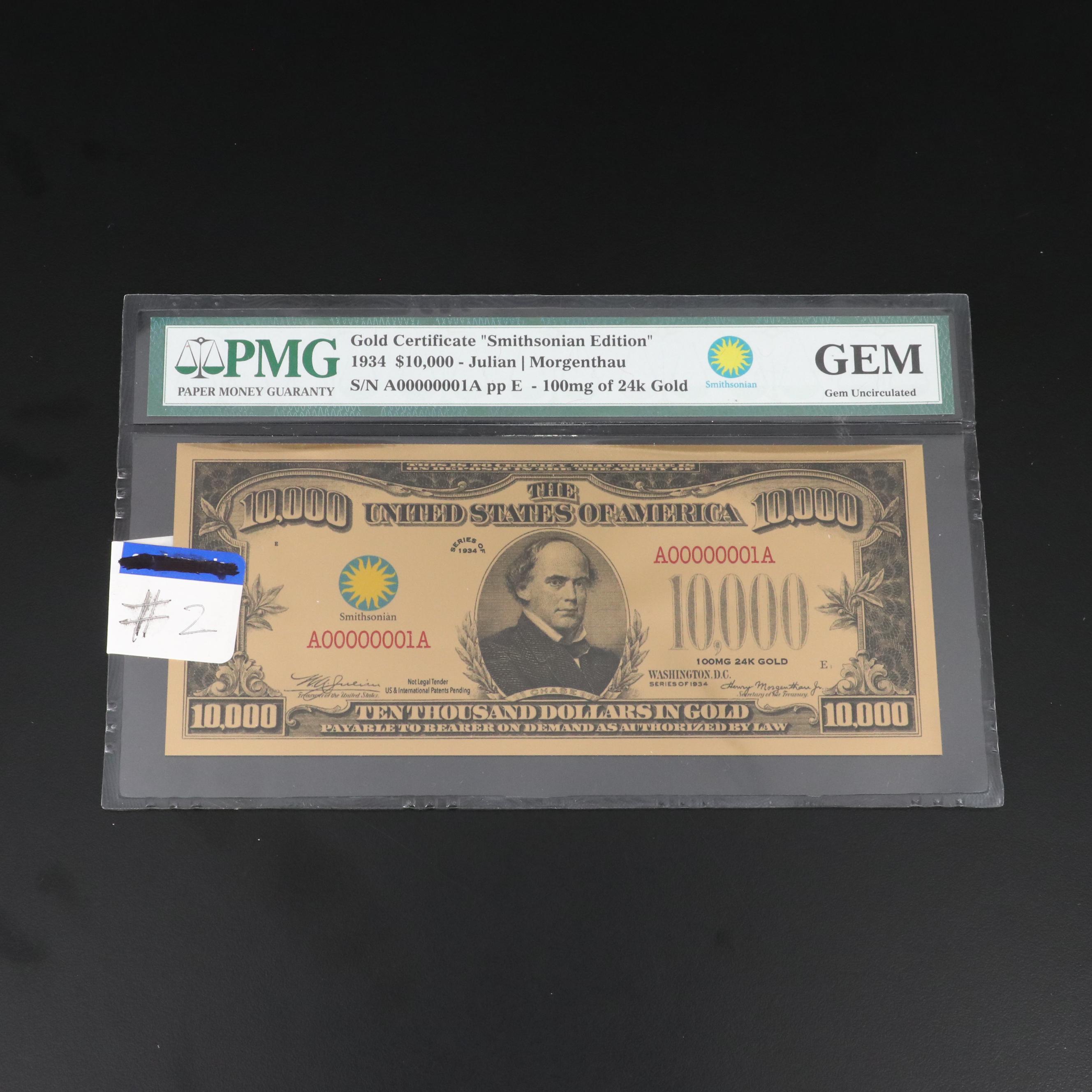 PMG Graded Gem Uncirculated "Smithsonian Edition" Gold Certificate