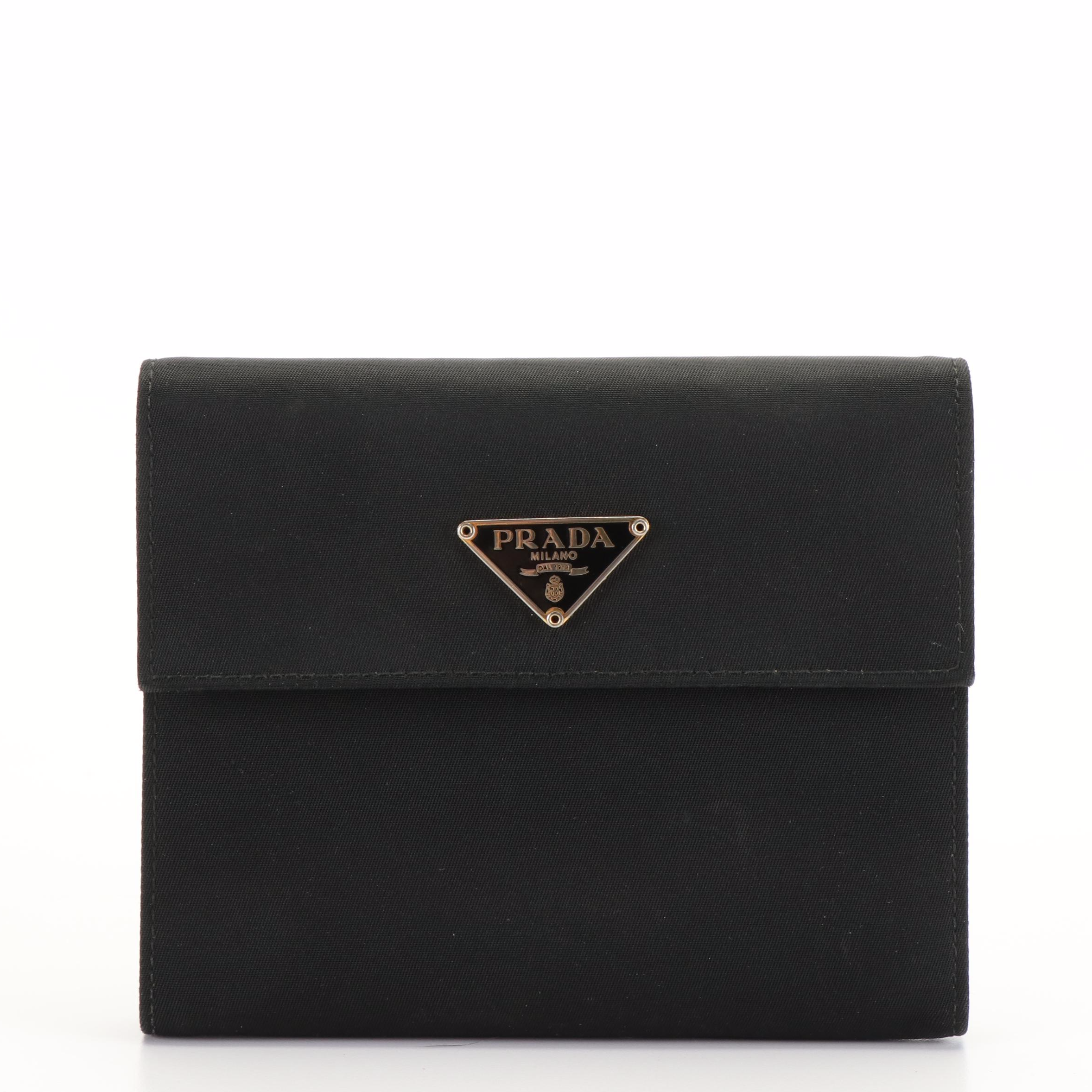 Prada Black Nylon and Leather Trifold Wallet