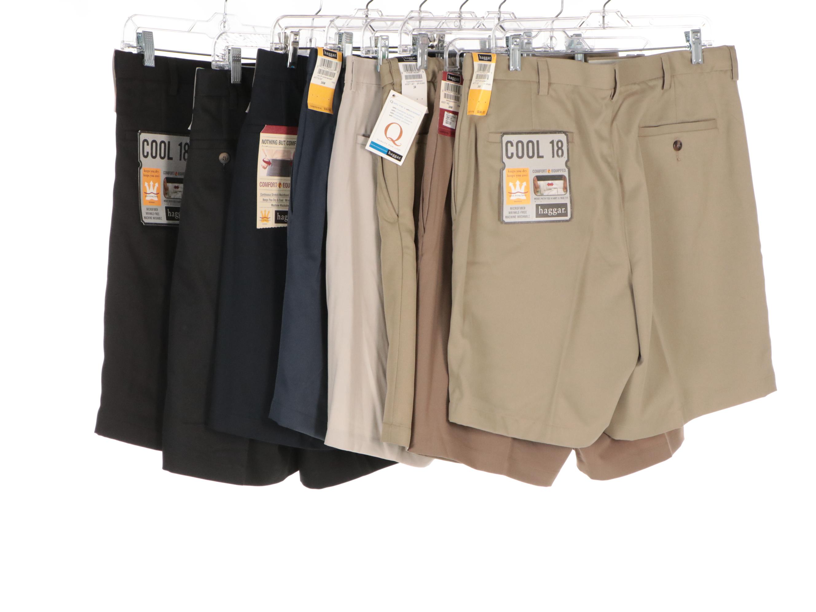 Men's Haggar Khaki, Navy and Black Pleated and Plain Front Shorts, With Tags