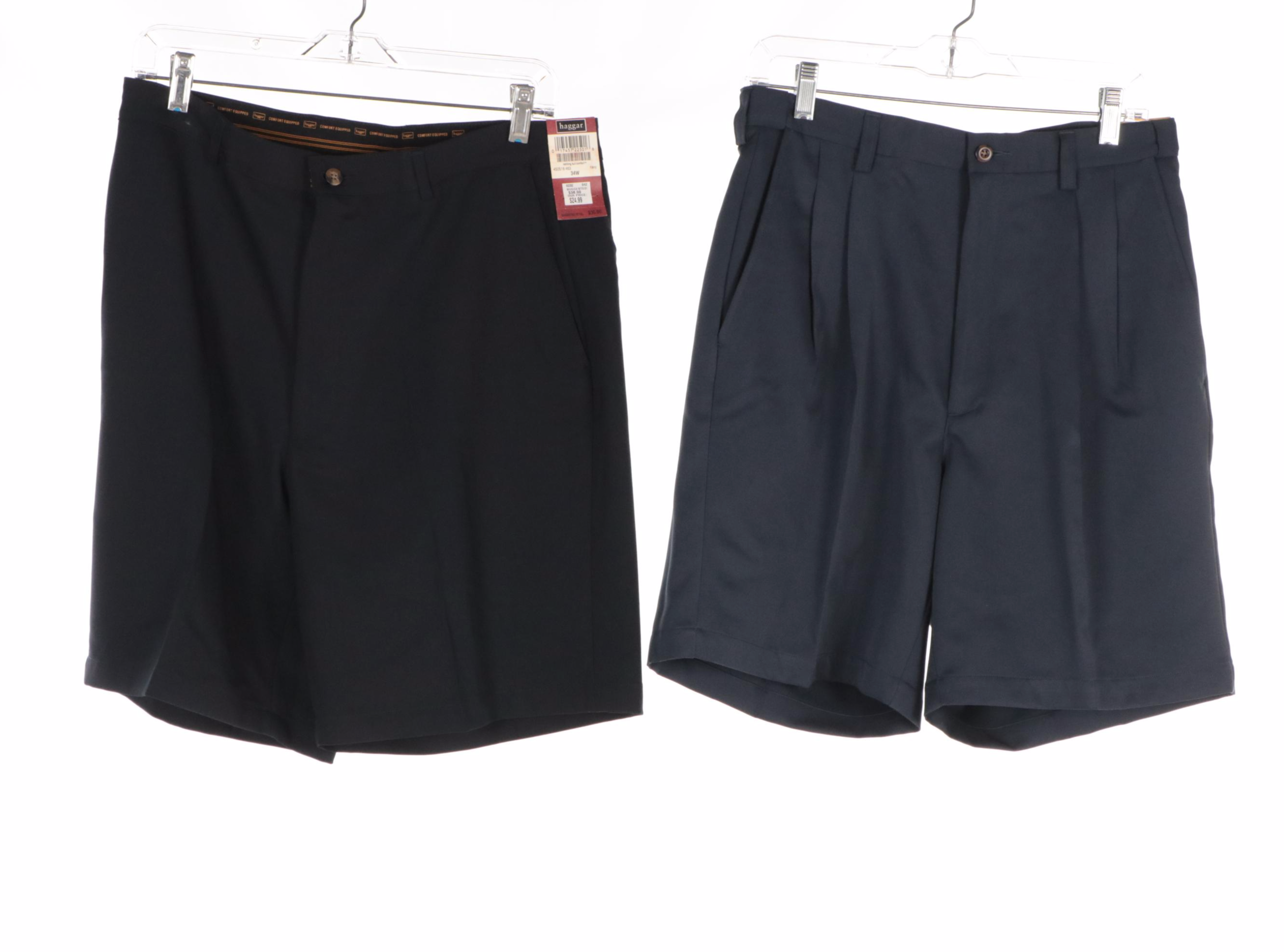 Men's Haggar Khaki, Navy and Black Pleated and Plain Front Shorts, With Tags