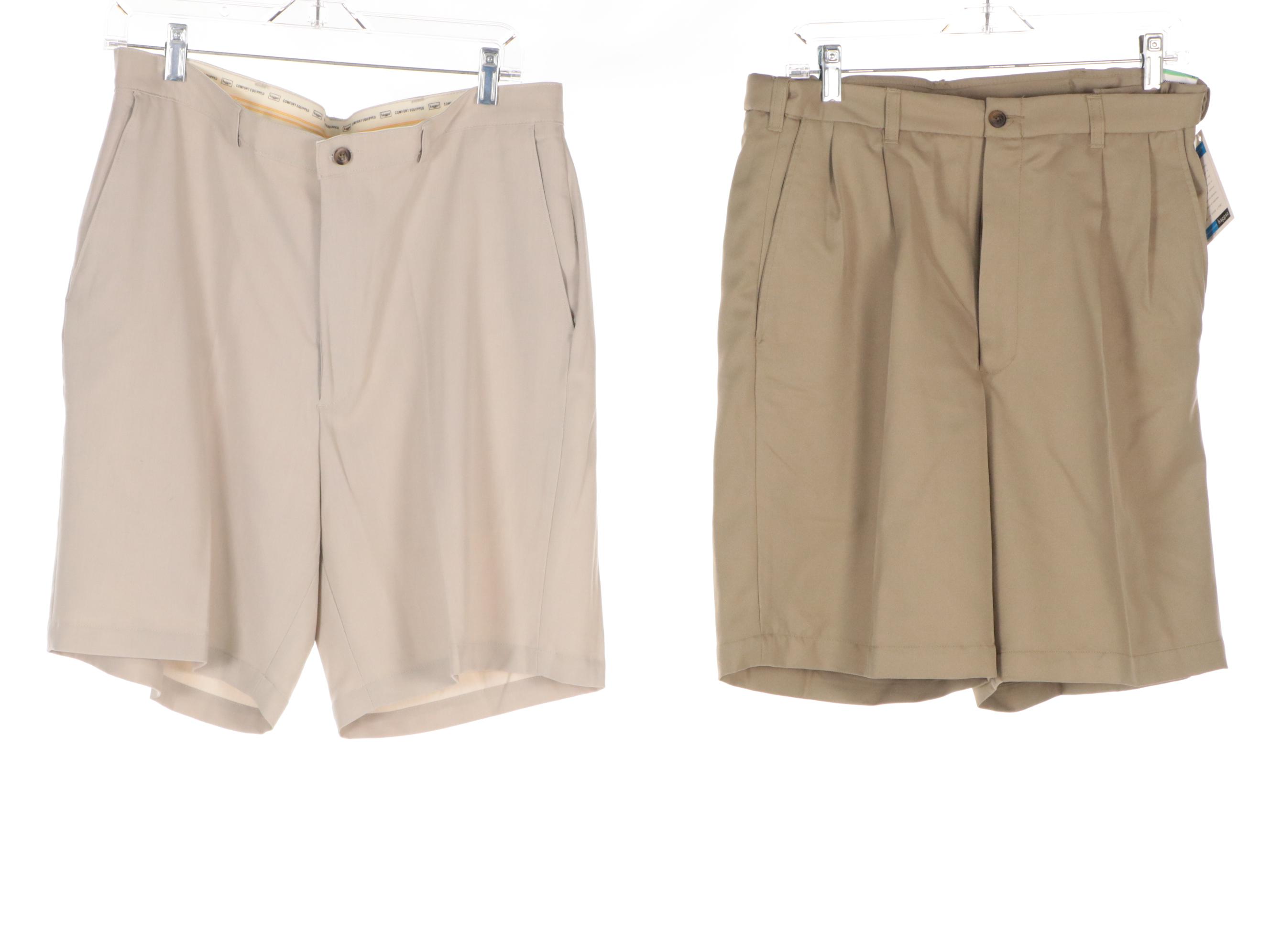 Men's Haggar Khaki, Navy and Black Pleated and Plain Front Shorts, With Tags