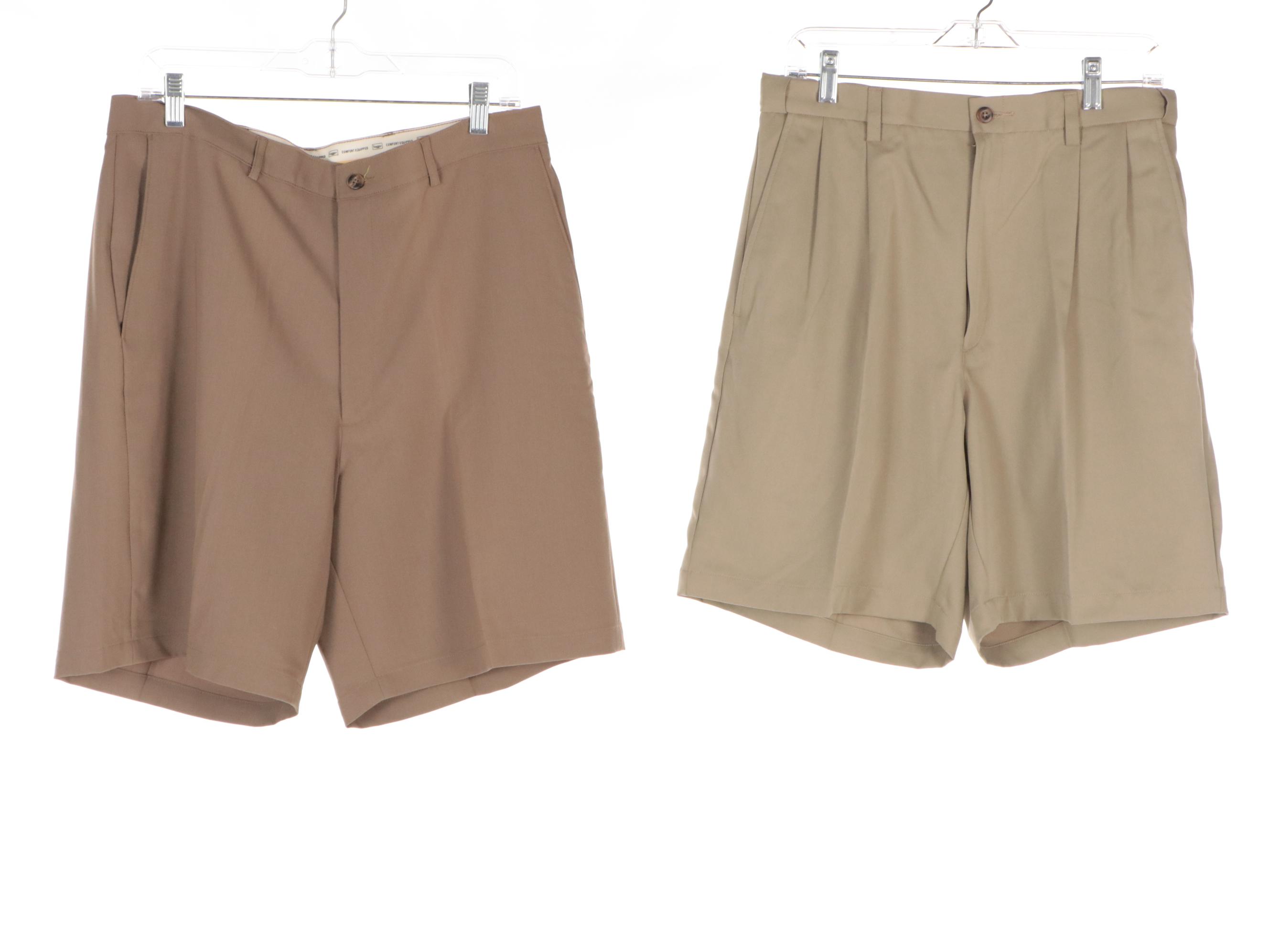 Men's Haggar Khaki, Navy and Black Pleated and Plain Front Shorts, With Tags
