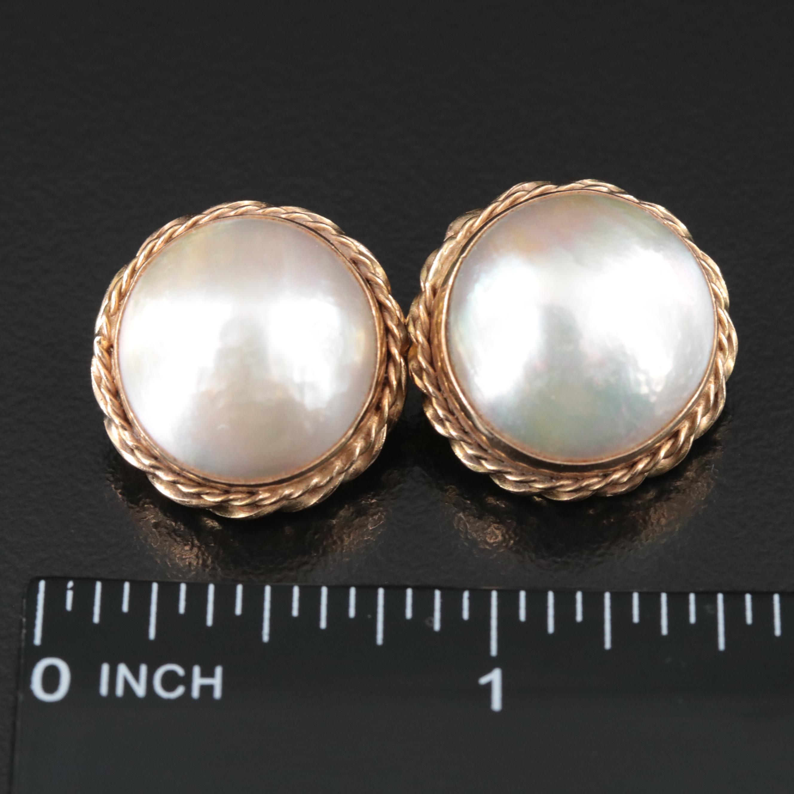 14K Mabé Pearl Button Earrings