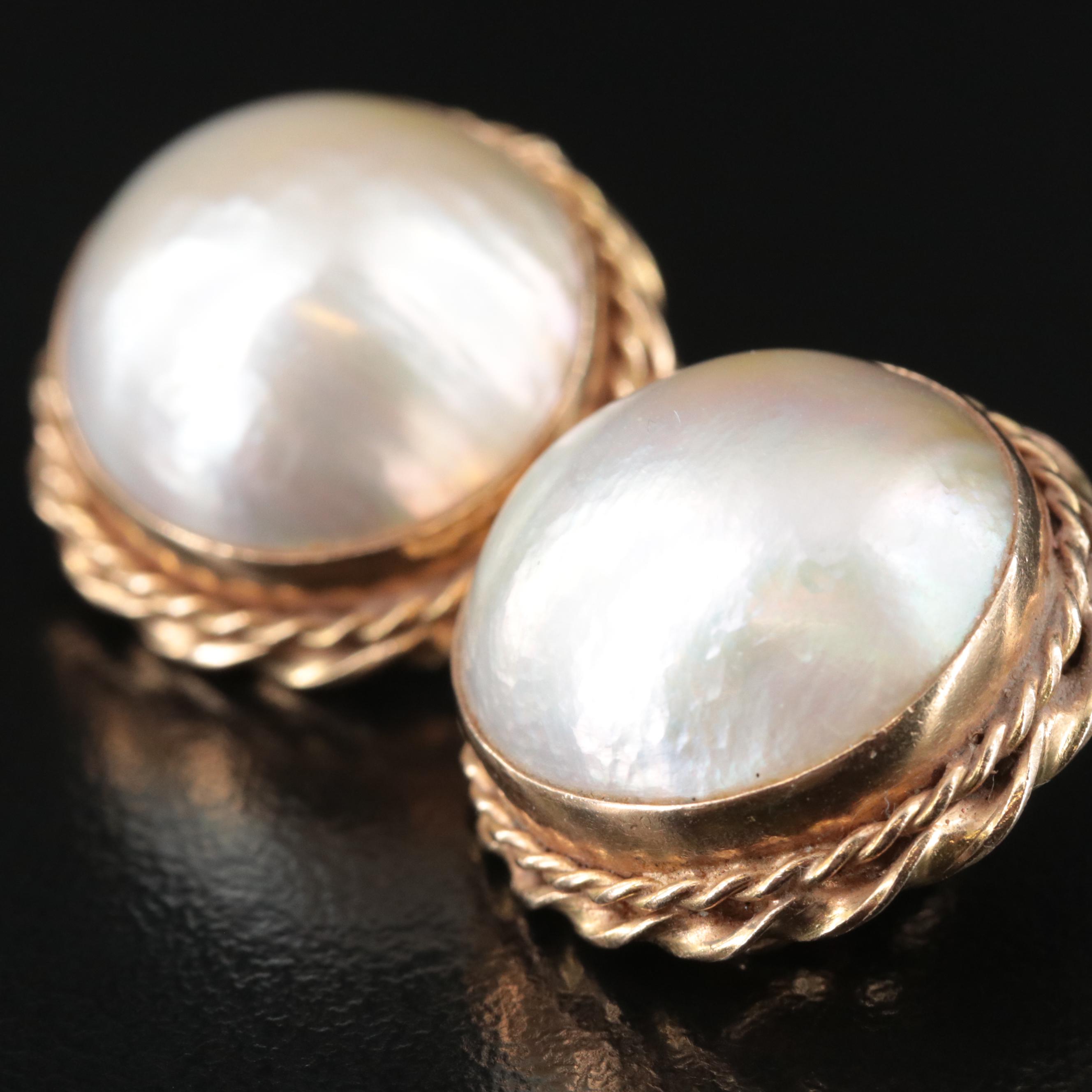 14K Mabé Pearl Button Earrings