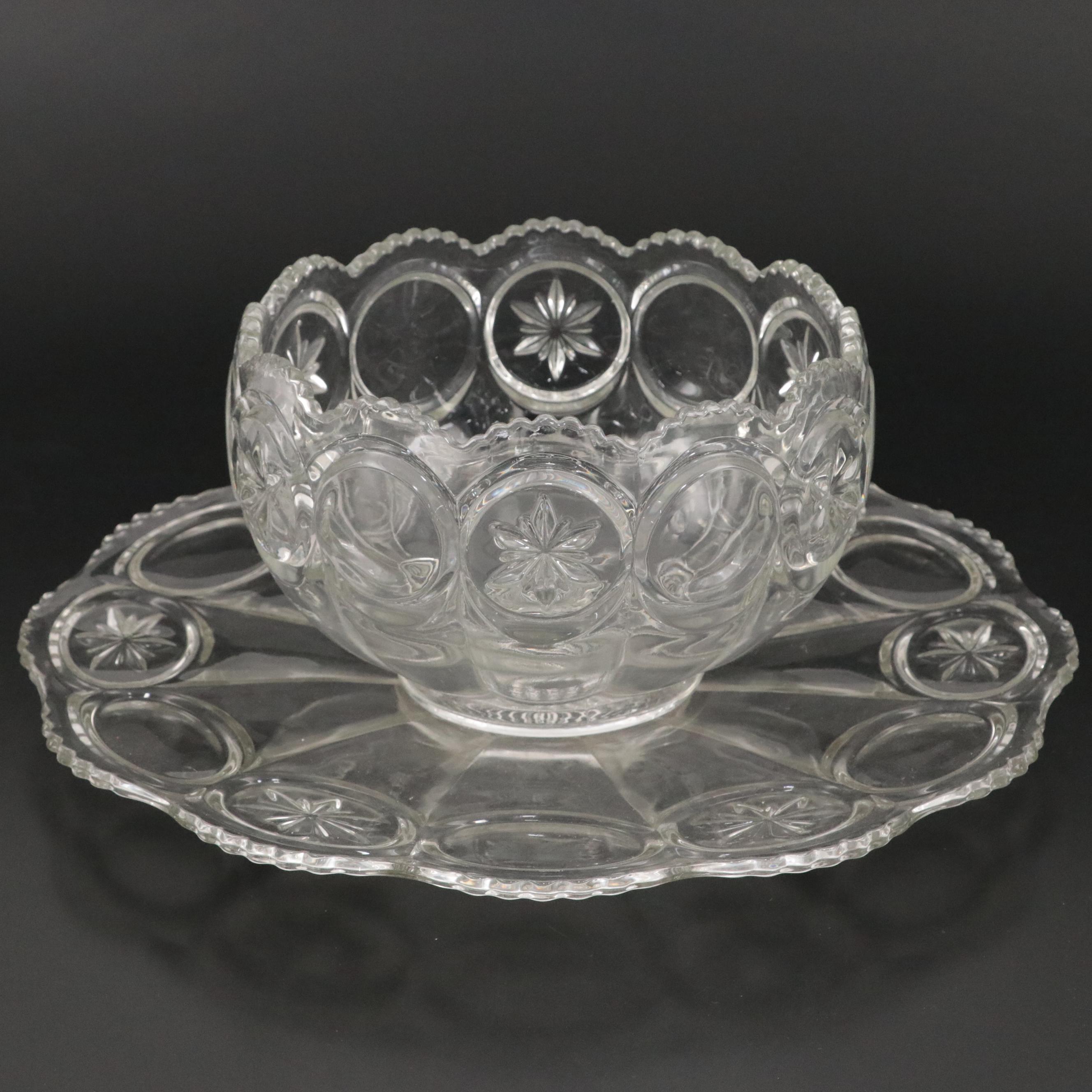 Tiffin-Franciscan "Moon and Stars" Molded Glass Punch Bowl Set