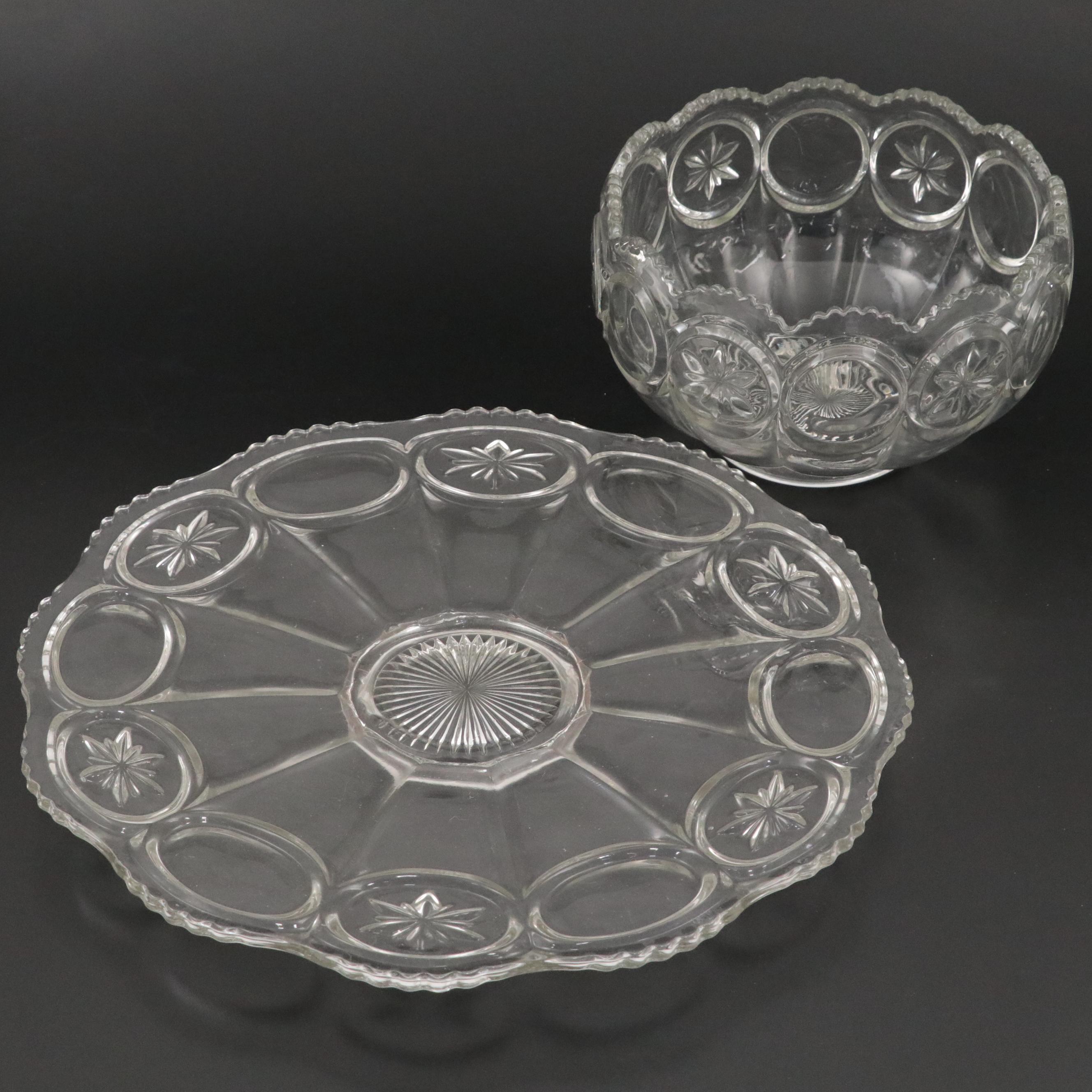 Tiffin-Franciscan "Moon and Stars" Molded Glass Punch Bowl Set