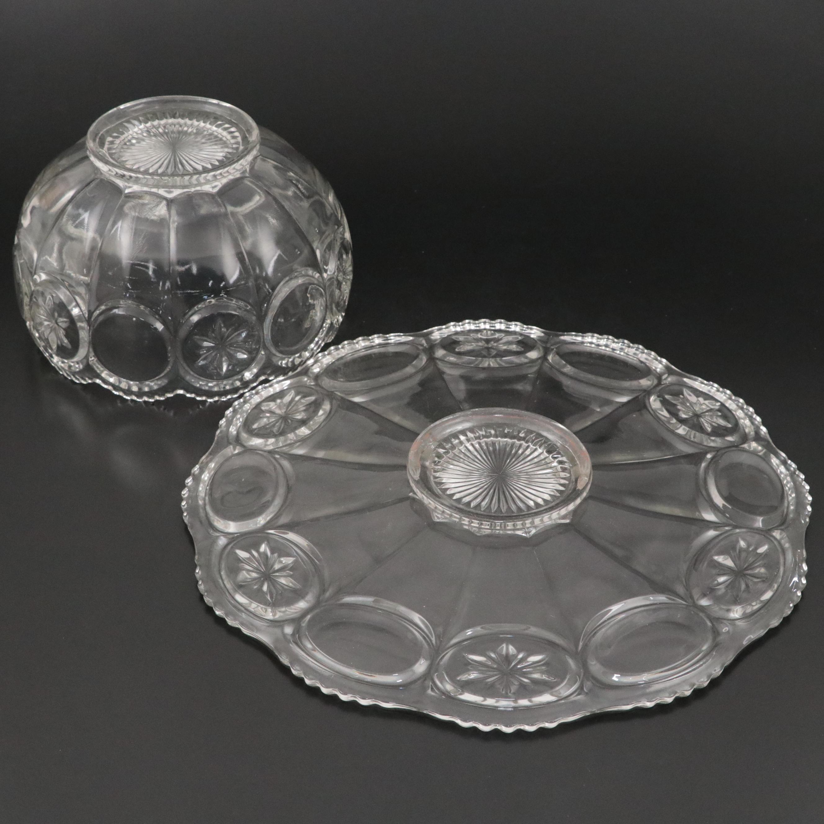 Tiffin-Franciscan "Moon and Stars" Molded Glass Punch Bowl Set