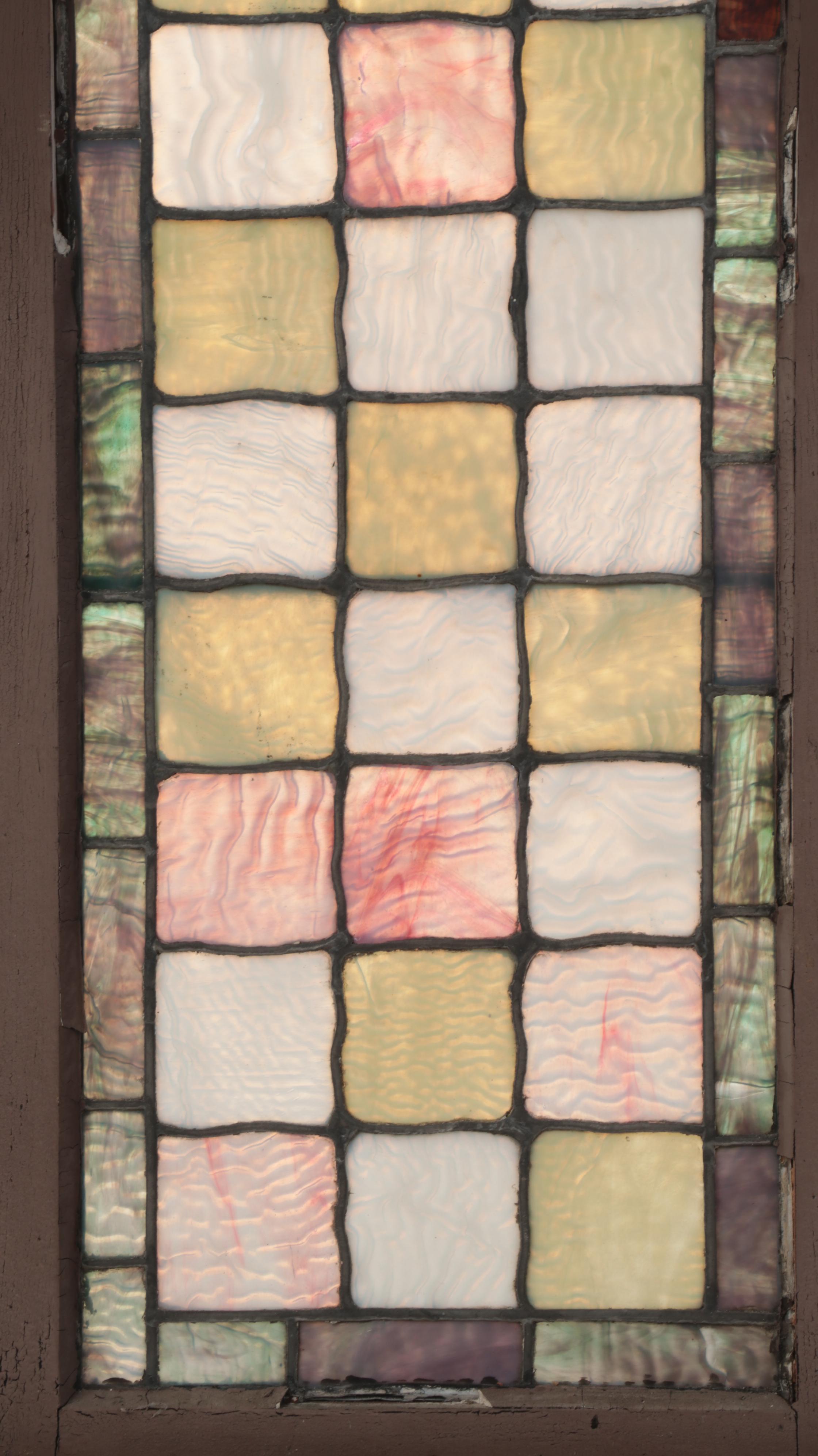 Checkerboard Design Stained Glass Hanging Window Panel