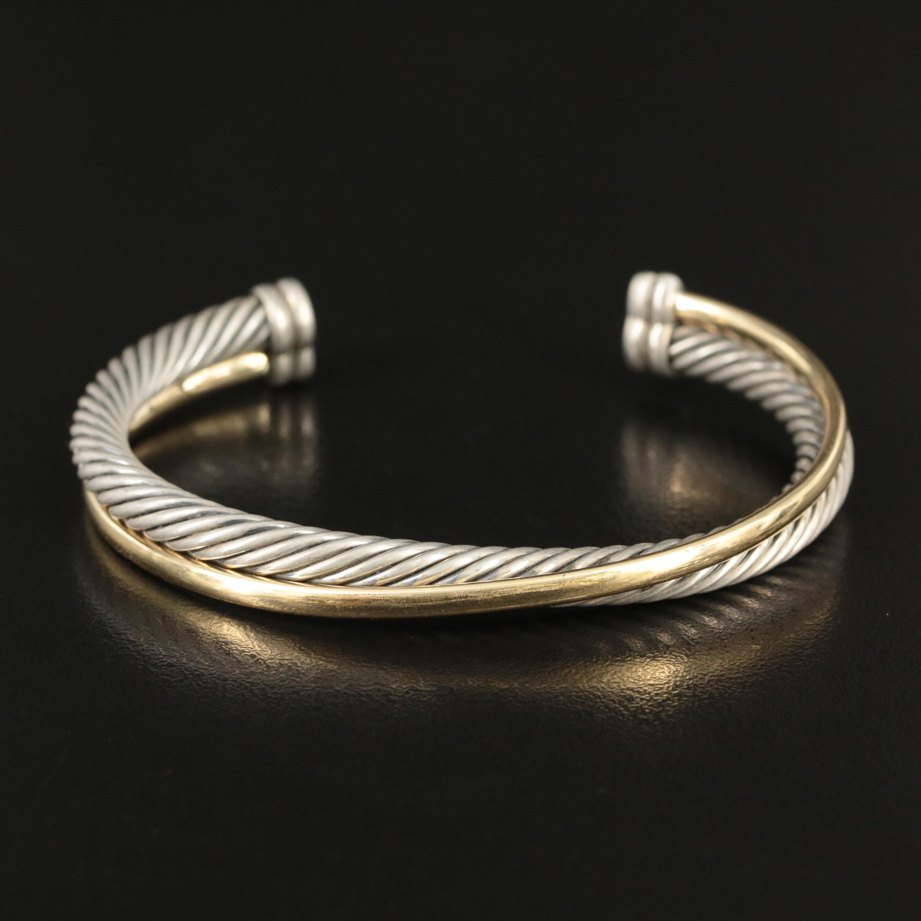 David Yurman Crossover Sterling and Gold Bonded Cuff Bracelet