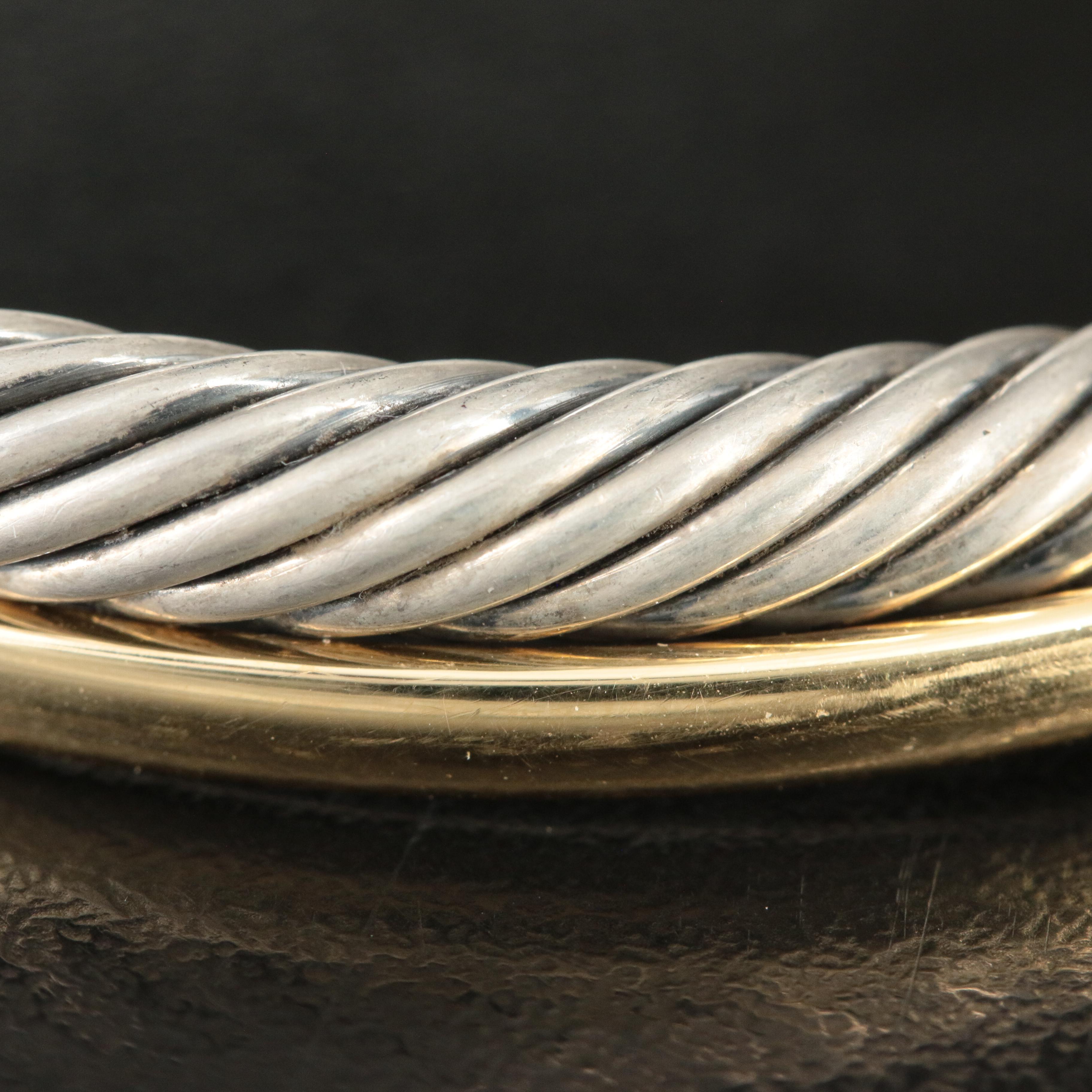 David Yurman Crossover Sterling and Gold Bonded Cuff Bracelet