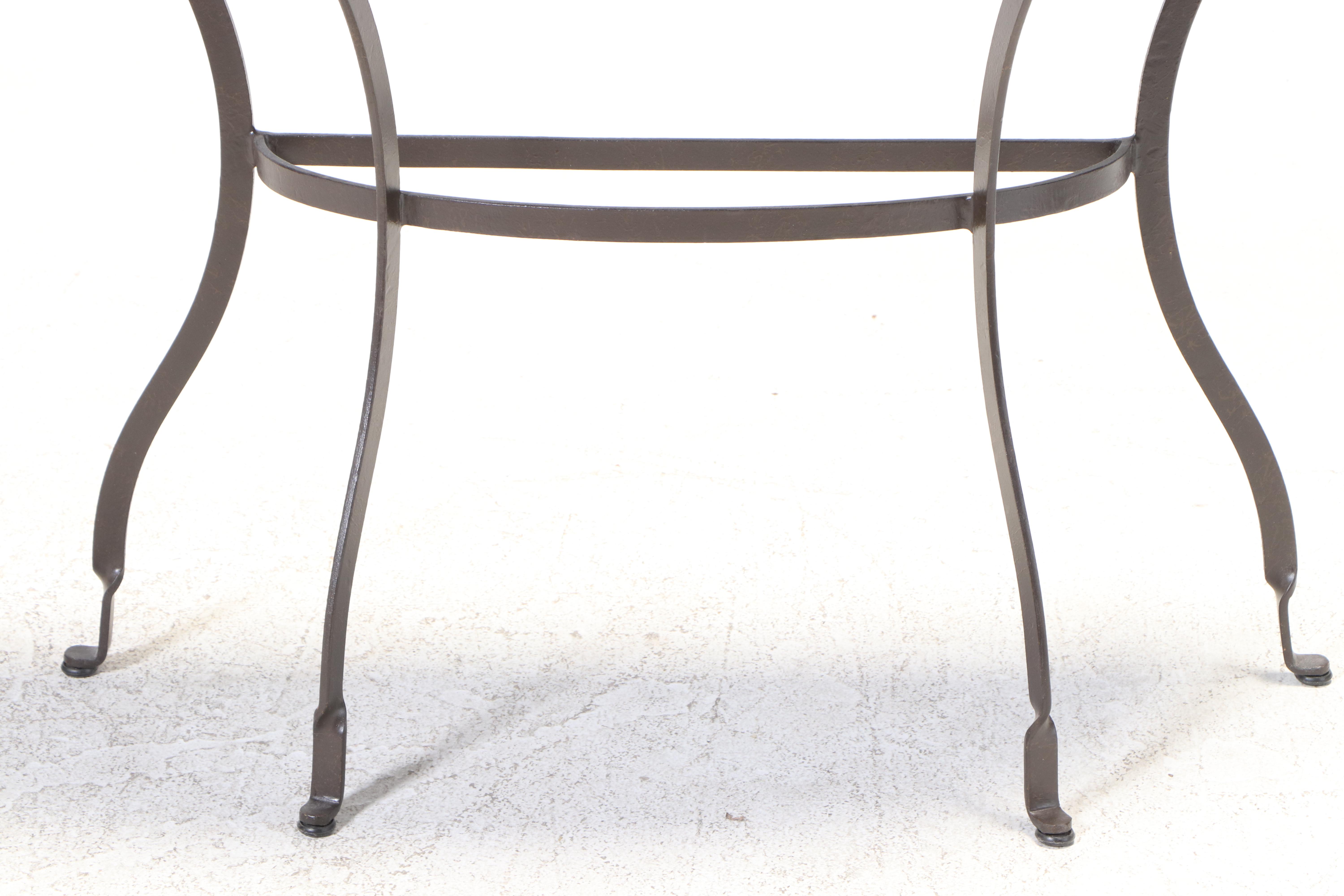 Spanish Colonial Style Iron and Walnut-Stained Demilune Console Table