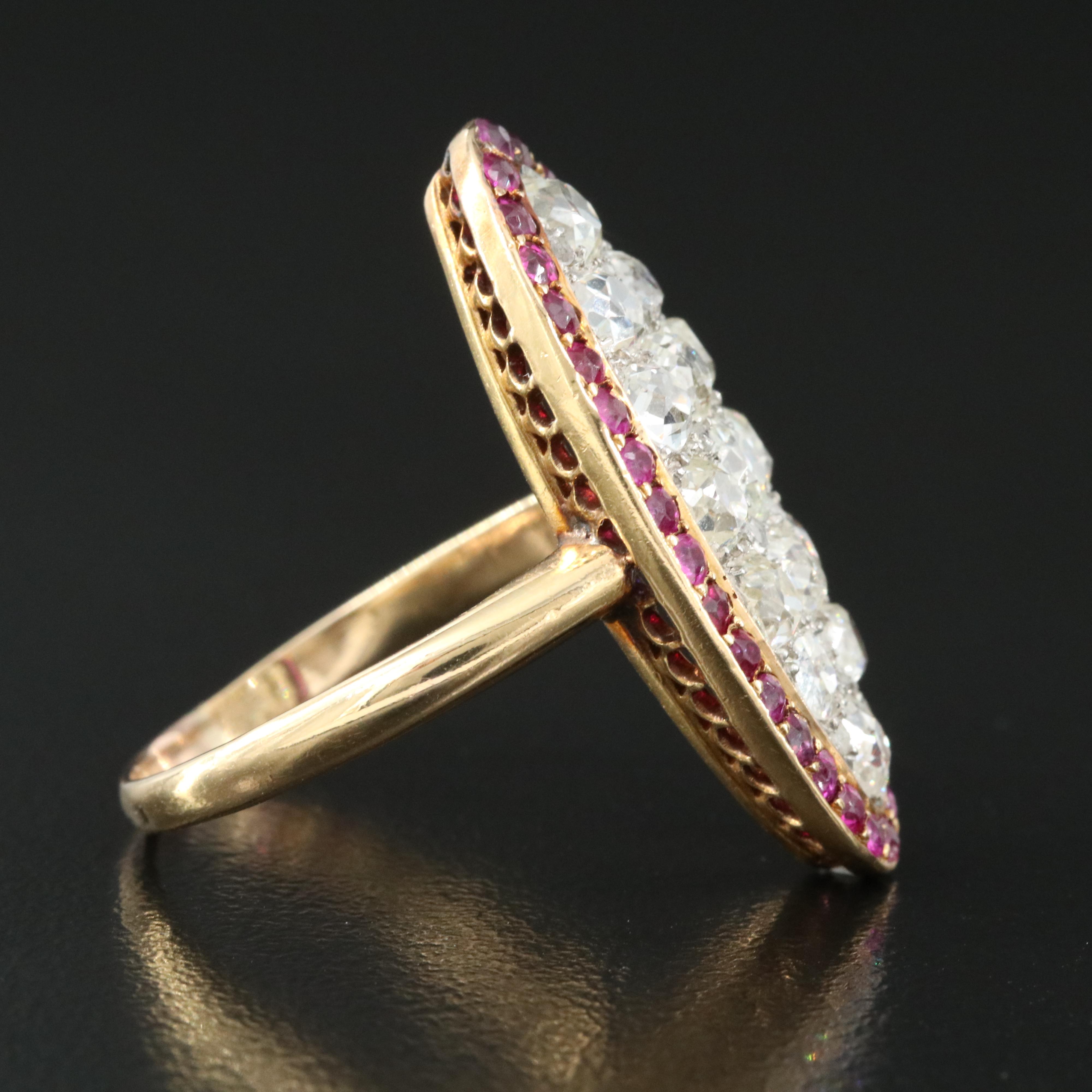 Antique 18K 2.67 CTW Diamond and Ruby Navette Ring