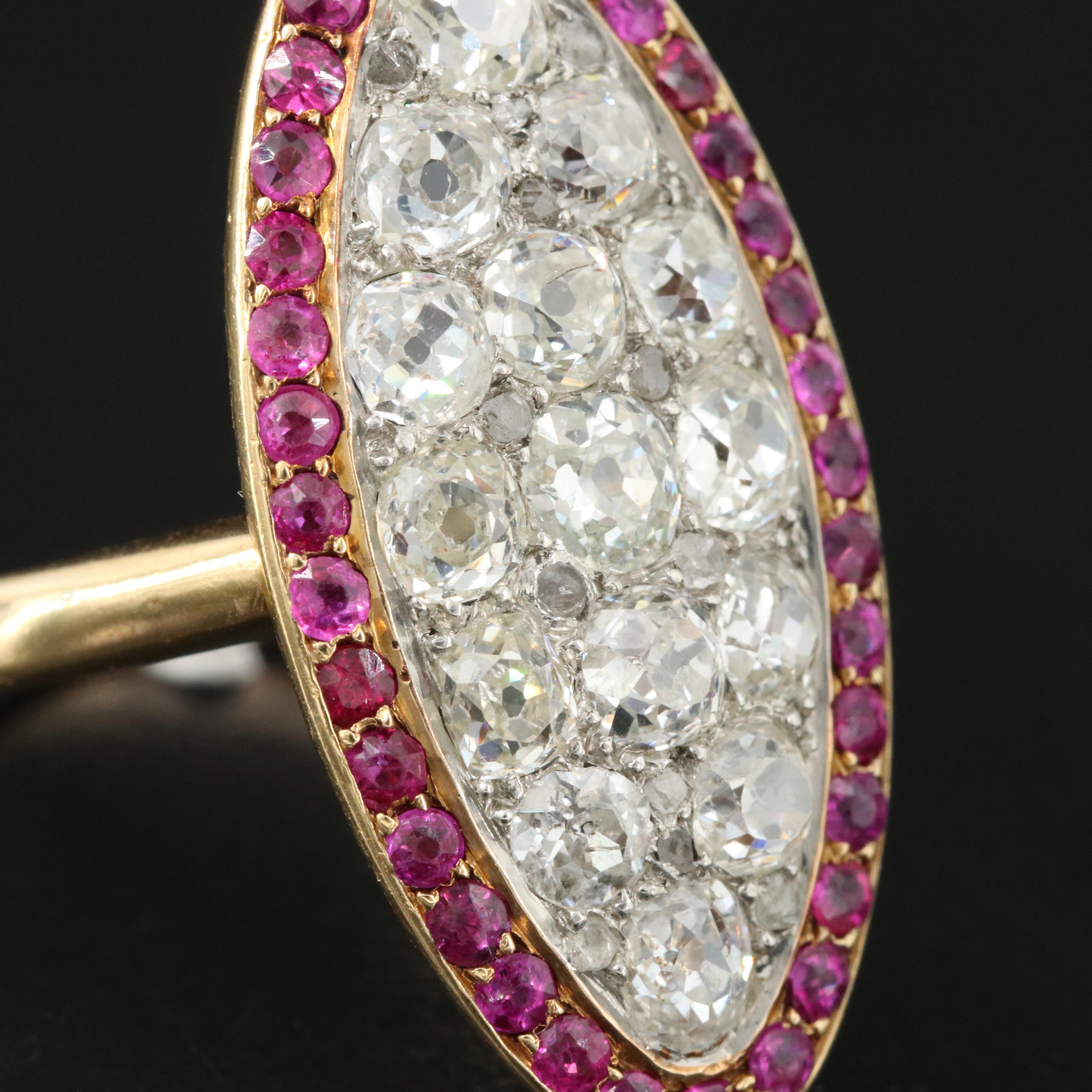 Antique 18K 2.67 CTW Diamond and Ruby Navette Ring