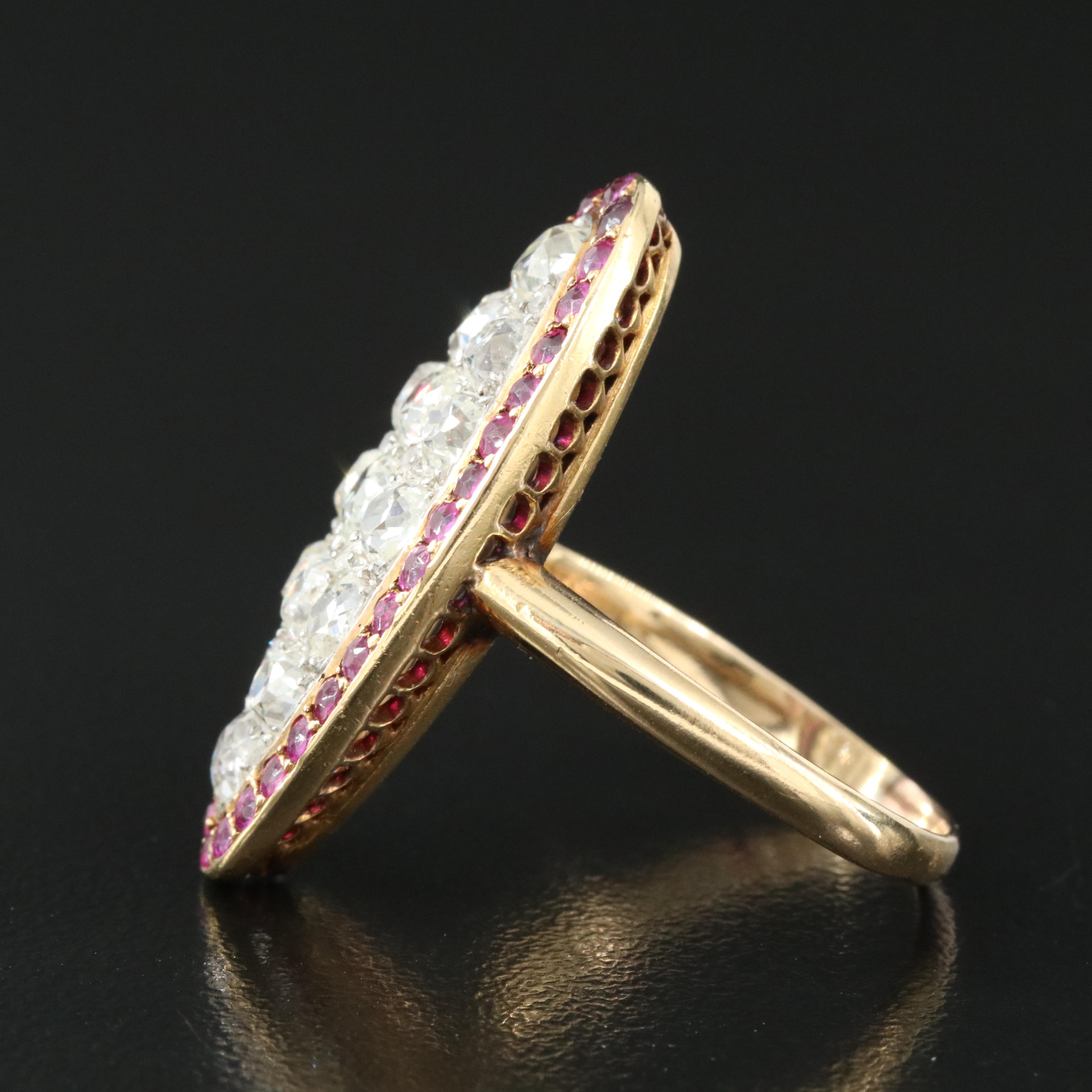 Antique 18K 2.67 CTW Diamond and Ruby Navette Ring
