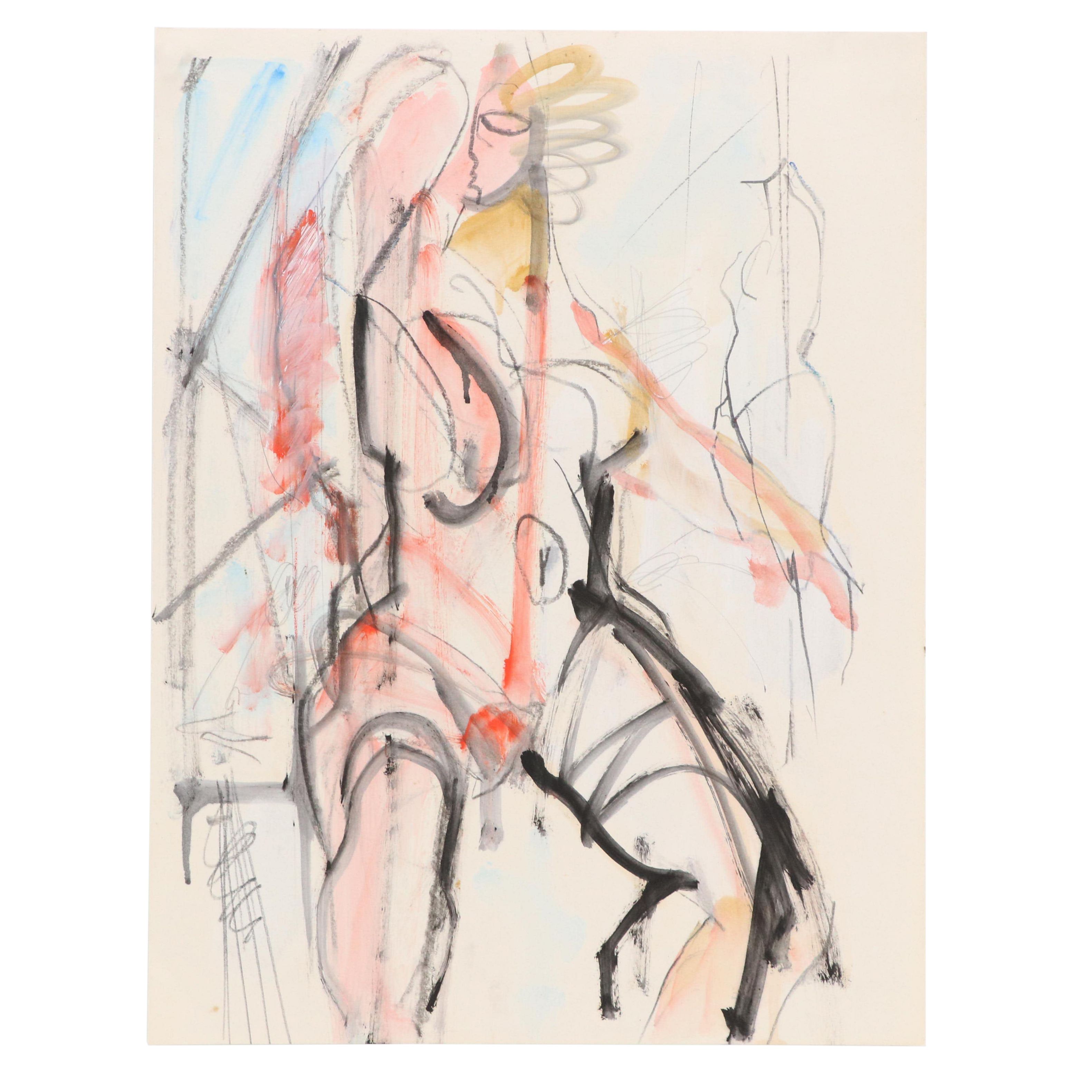 Jack Meanwell Modern Mixed Media Painting of Reclining Nude, Late 20th Century