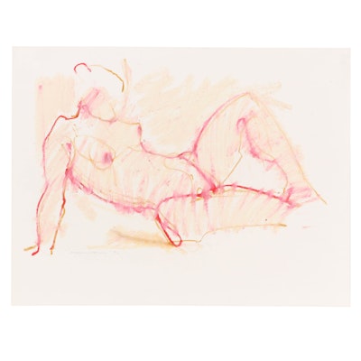 Jack Meanwell Modern Oil Pastel Drawing of Reclining Female Nude Figure, 1982