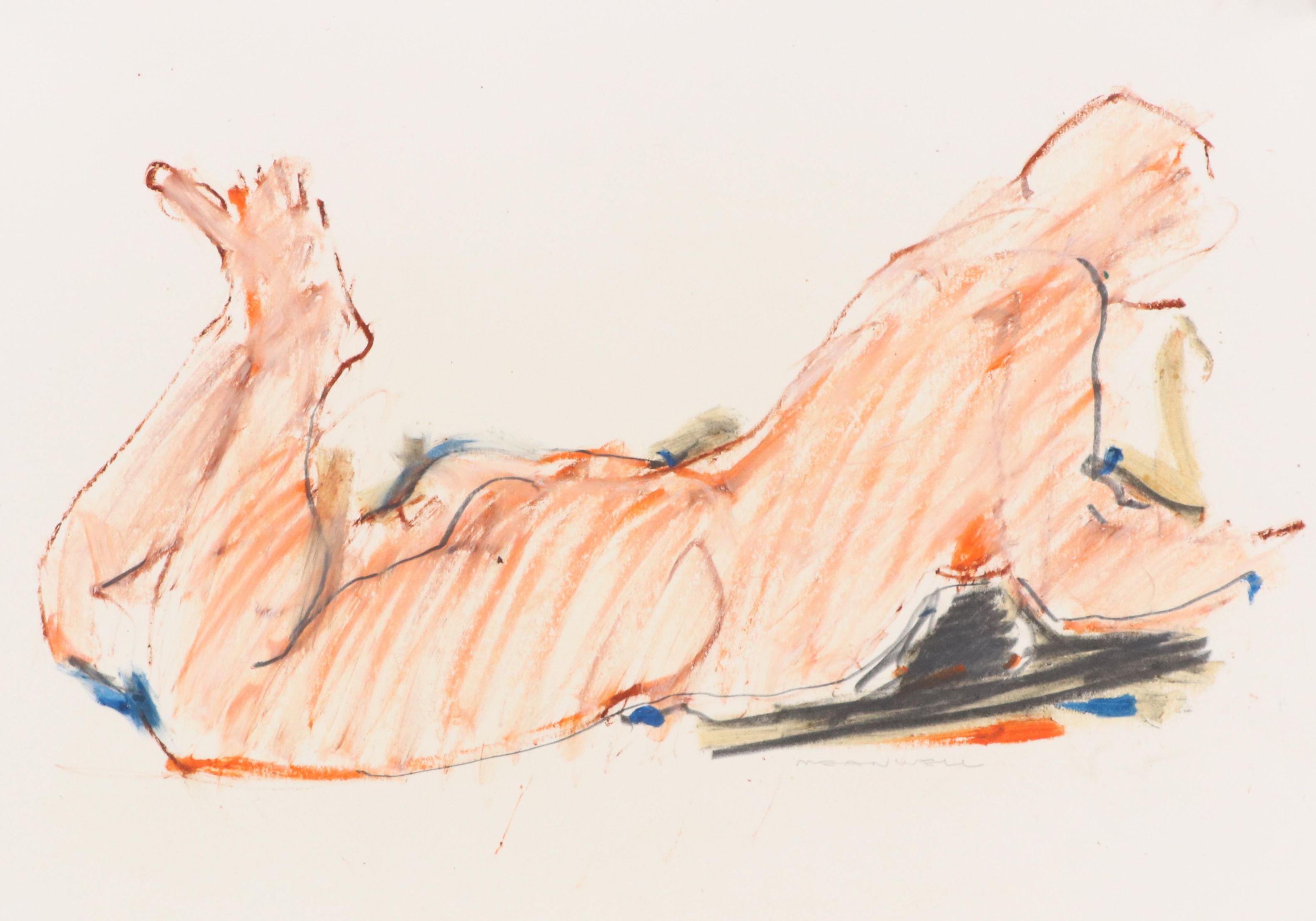 Jack Meanwell Modern Oil Pastel Drawing of Prone Nude Figure
