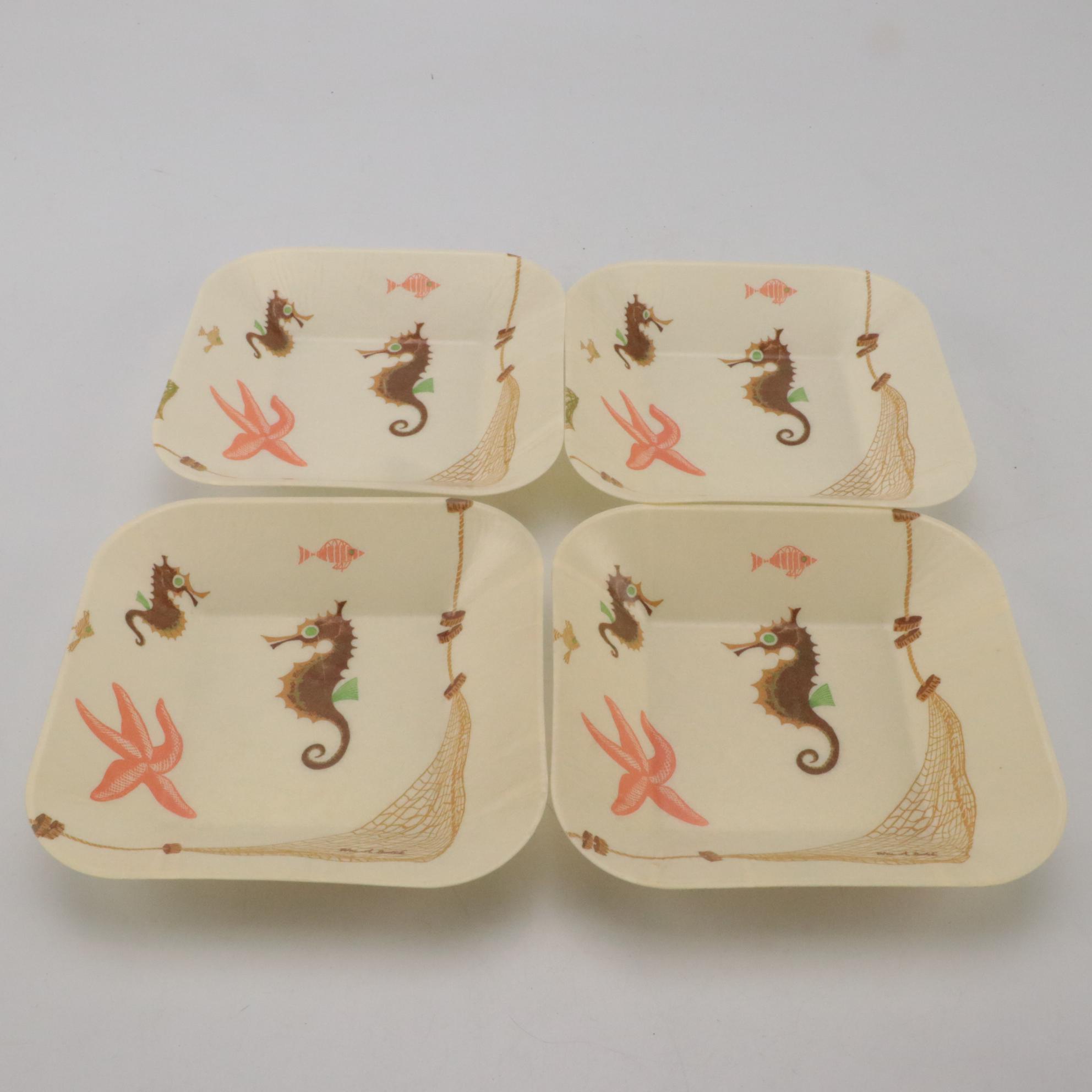 William Bostick for Eubanks Plastic Trays with Tiki Style Raffia Ware Tumblers