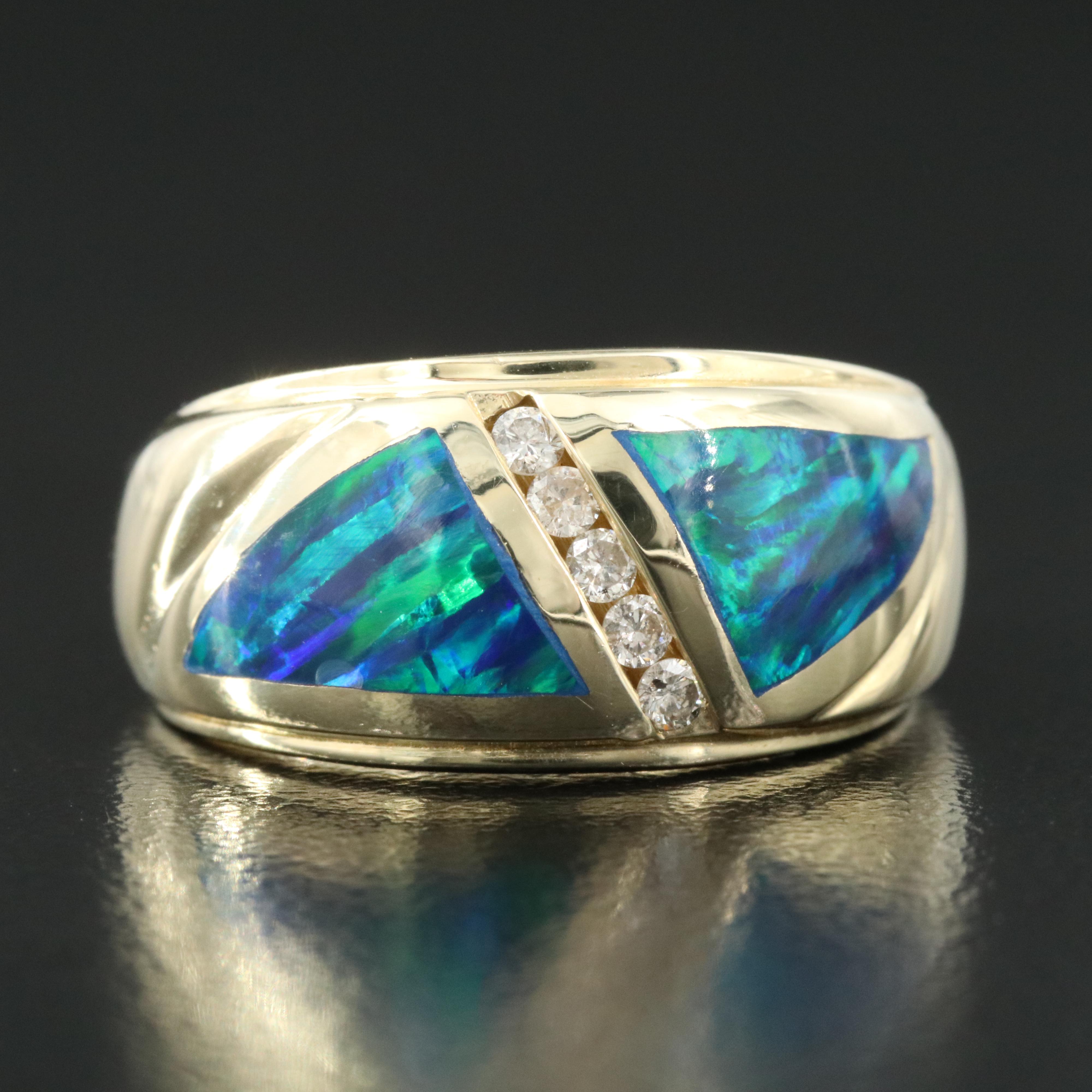 14K Diamond and Opal Inlay Ring