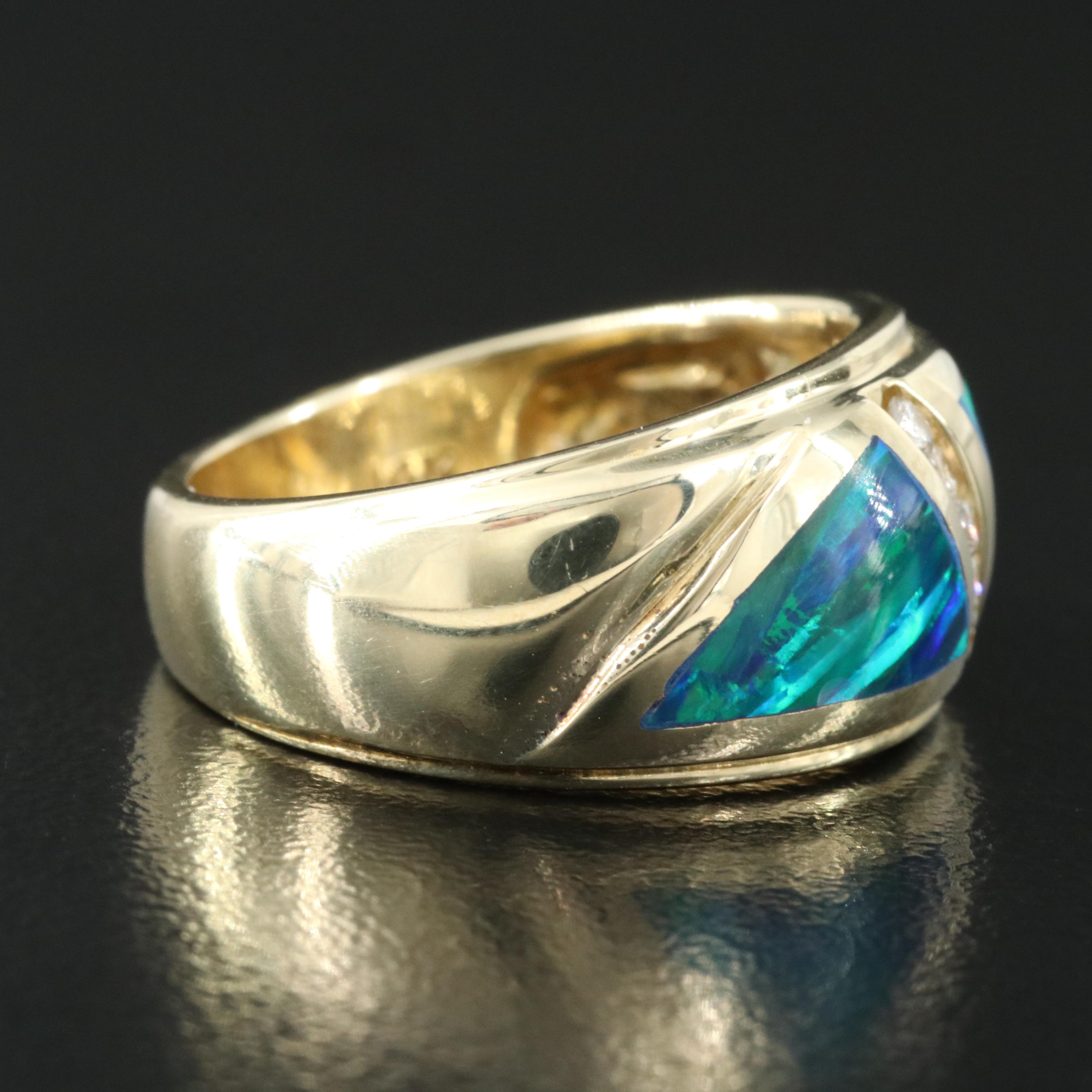 14K Diamond and Opal Inlay Ring
