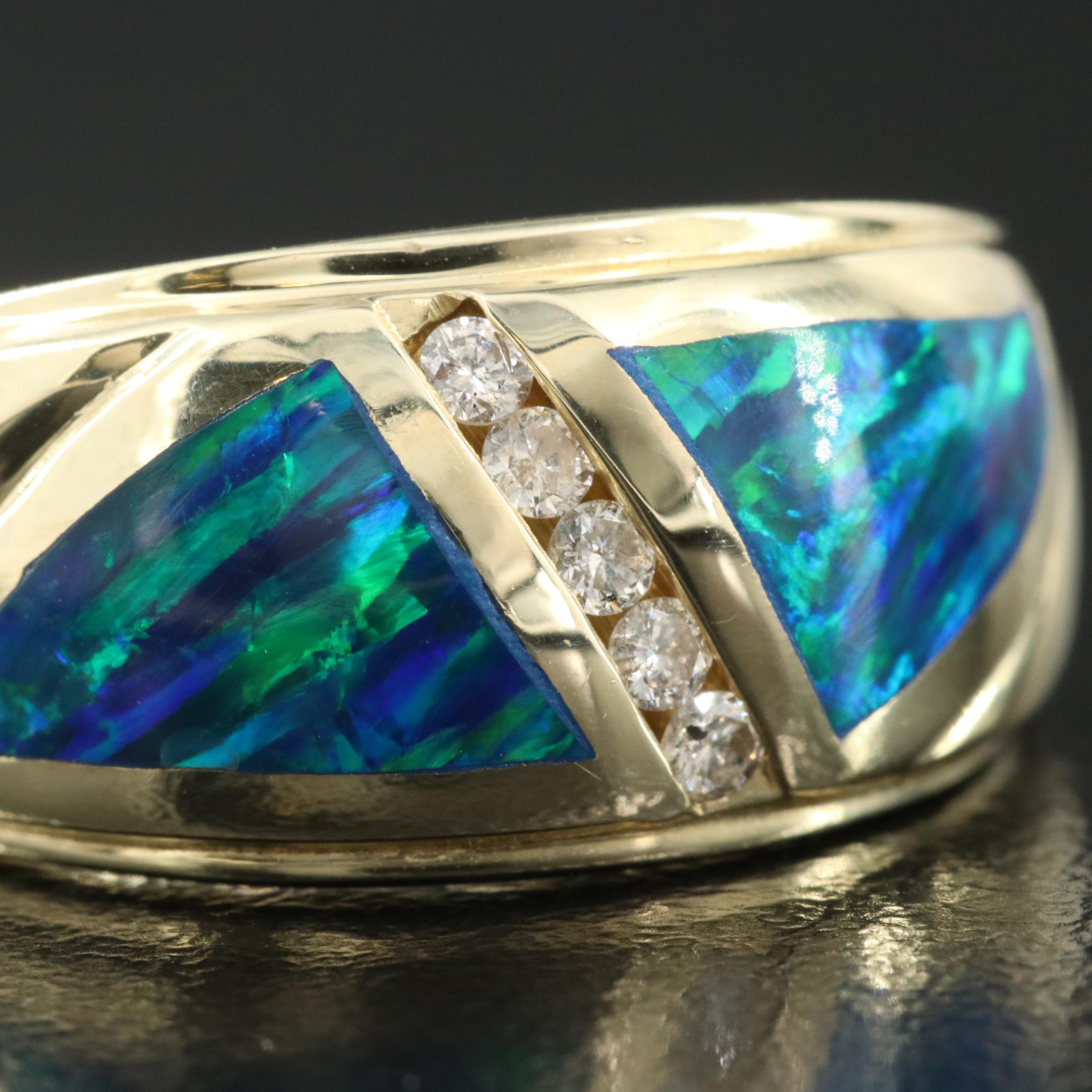 14K Diamond and Opal Inlay Ring
