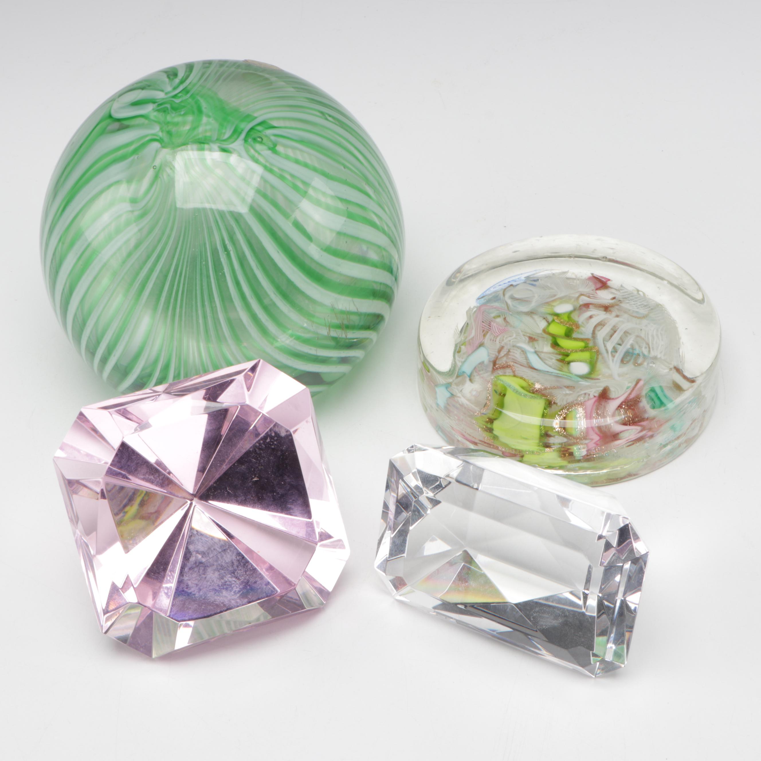 Swirl and Aventurine Glass with Oleg Cassini Faceted Glass Paperweights