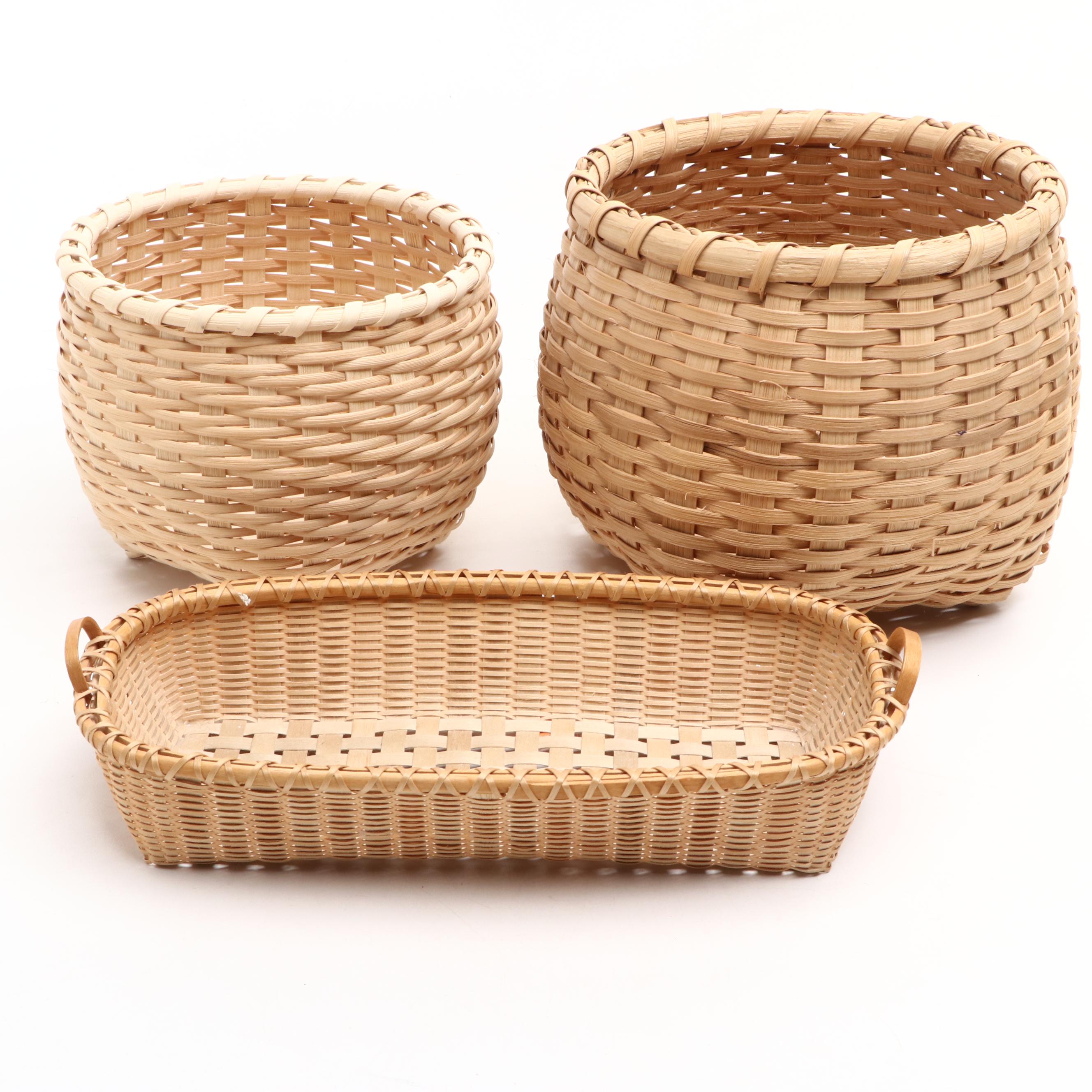Ruth Owrey and Other Hand-Crafted Baskets with Roseville Ceramic Vase