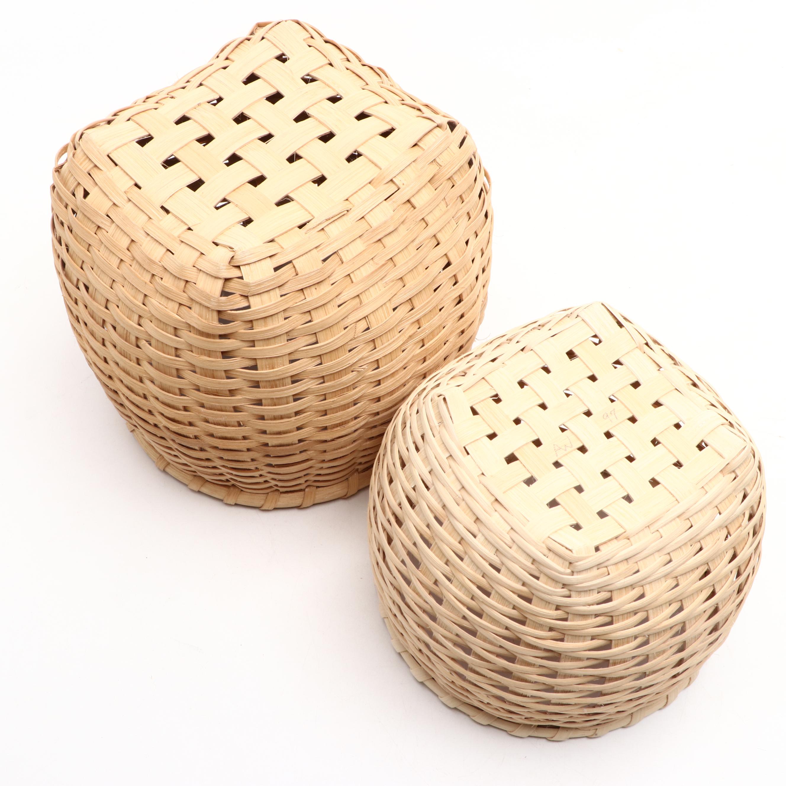 Ruth Owrey and Other Hand-Crafted Baskets with Roseville Ceramic Vase