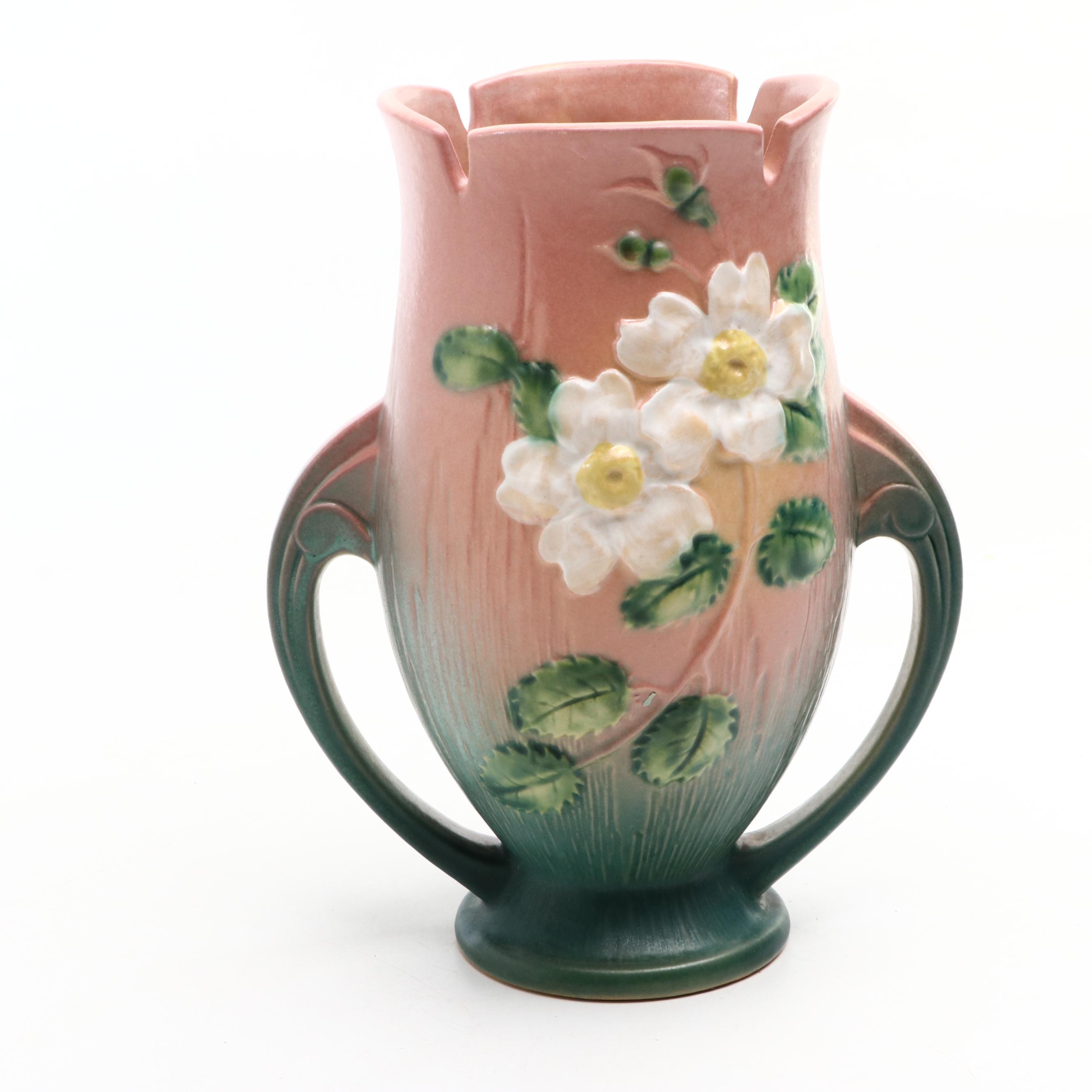 Ruth Owrey and Other Hand-Crafted Baskets with Roseville Ceramic Vase