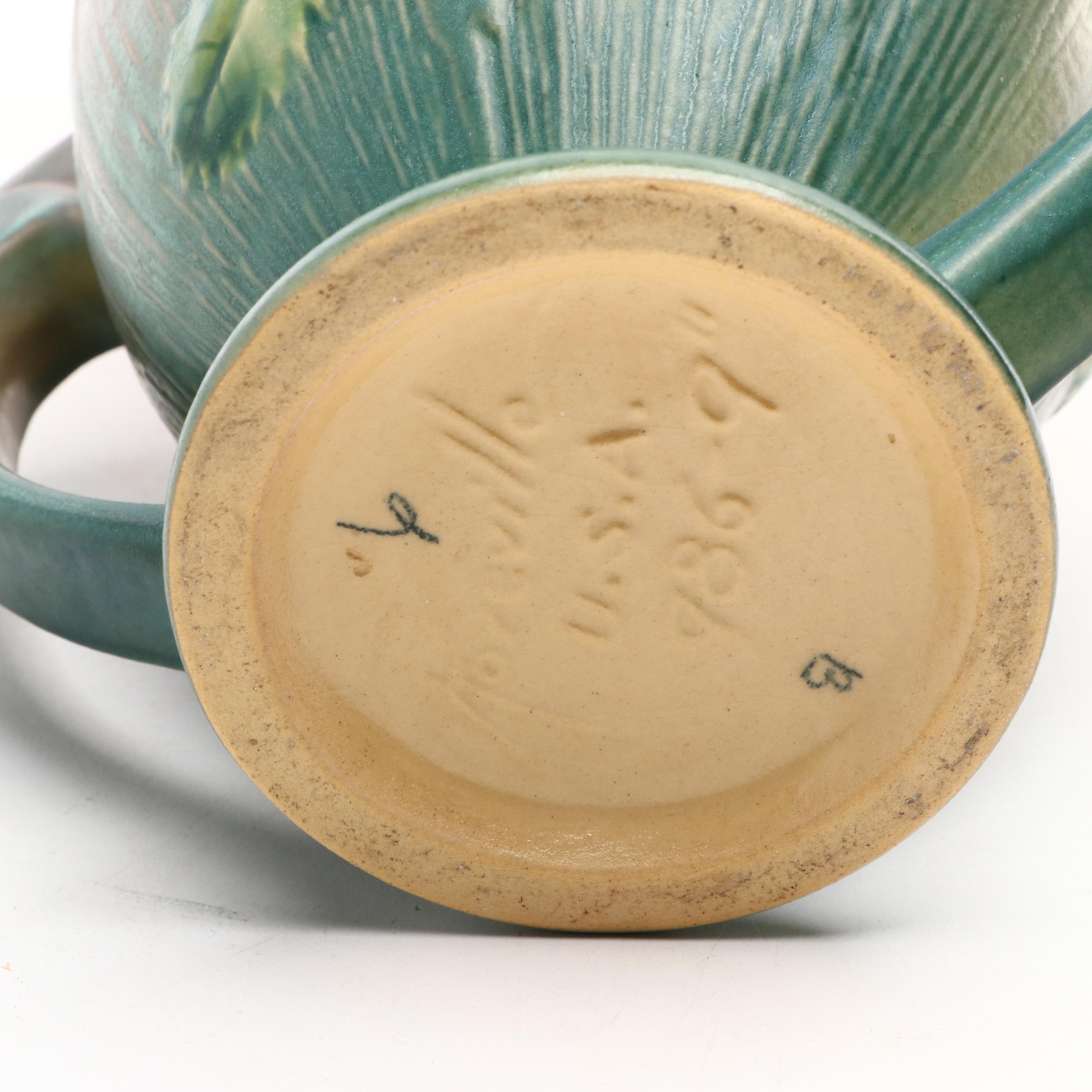 Ruth Owrey and Other Hand-Crafted Baskets with Roseville Ceramic Vase