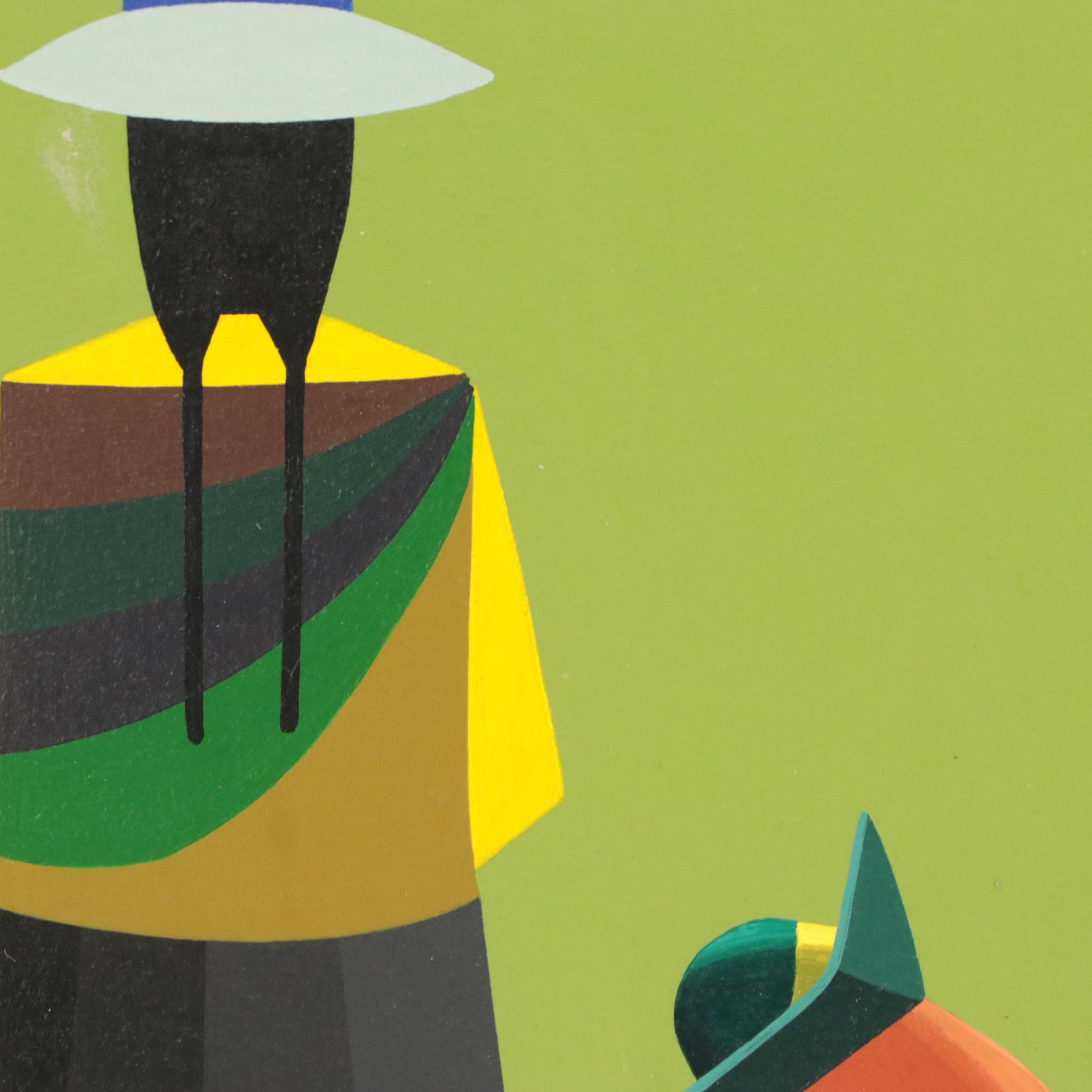 Roberto Benites Peruvian Folk Art Oil Paintings of Figural Scenes