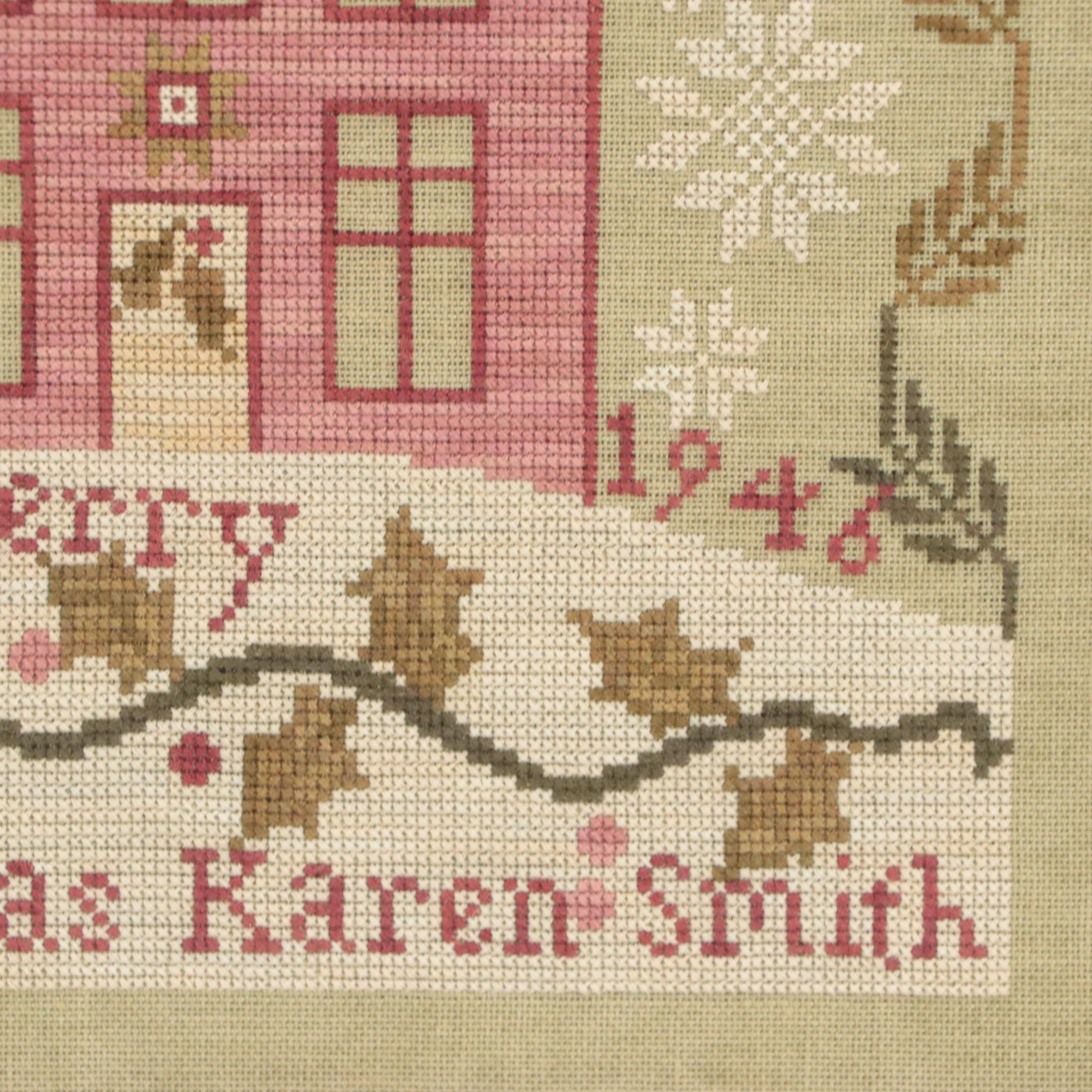 Holiday-Themed Cross-Stitch Embroidery "Merry Christmas Karen Smith," 1946