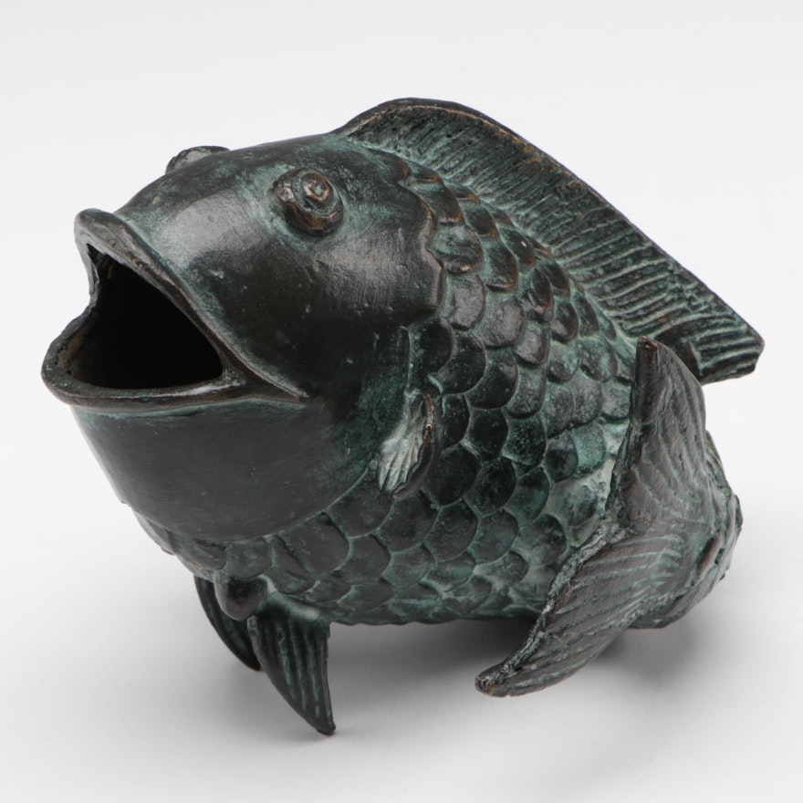 Patinated Bronzed Metal Dancing Koi Fish Figurine