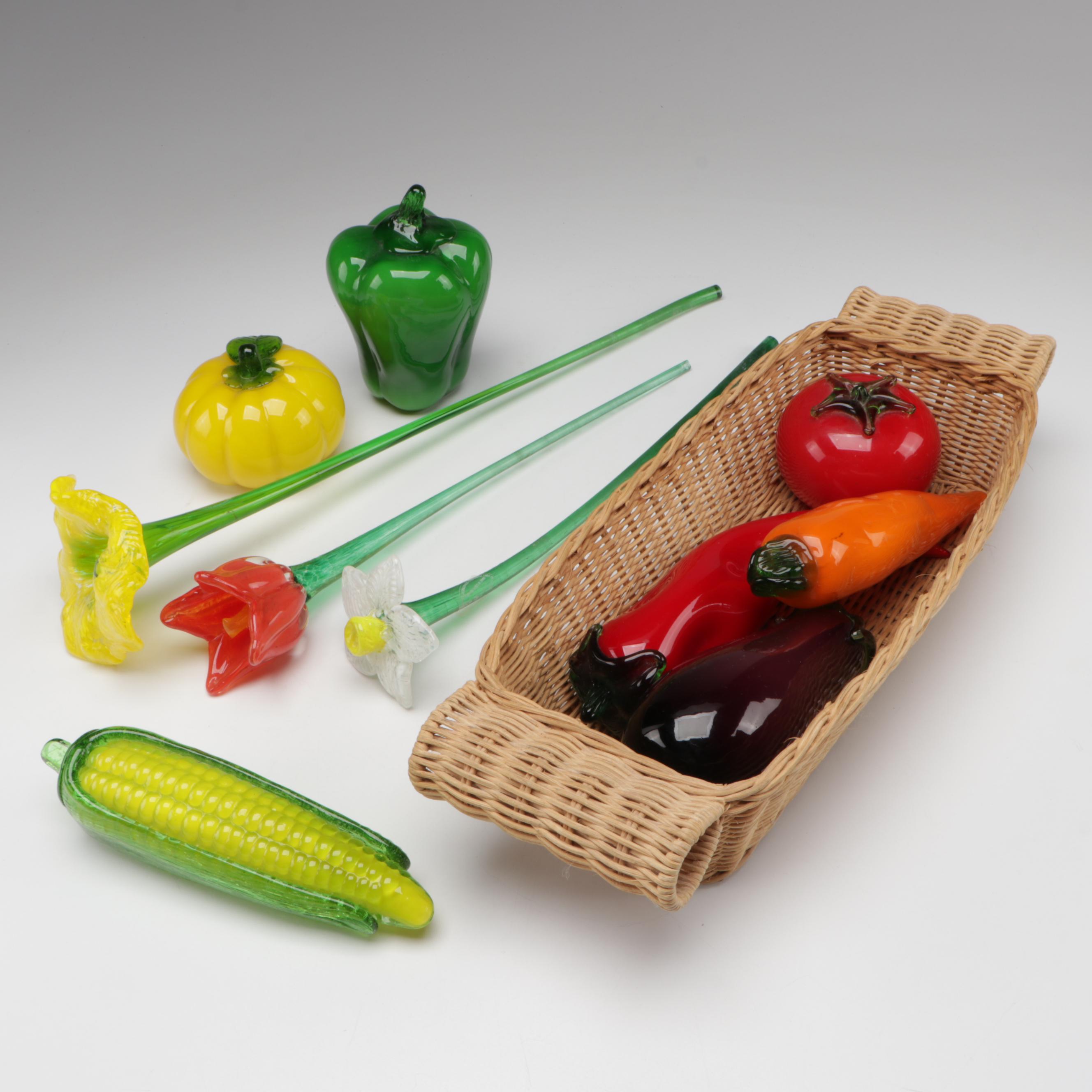 Royal Gallery Glass Flower Figurines with Glass Vegetable Figurines and More