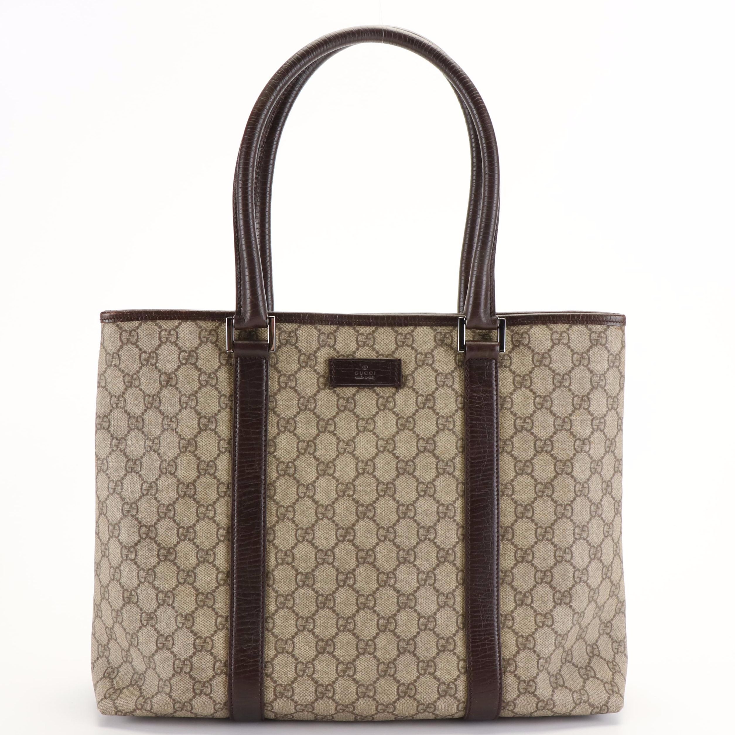 Gucci GG Supreme Tote Bag in Beige/Brown Leather
