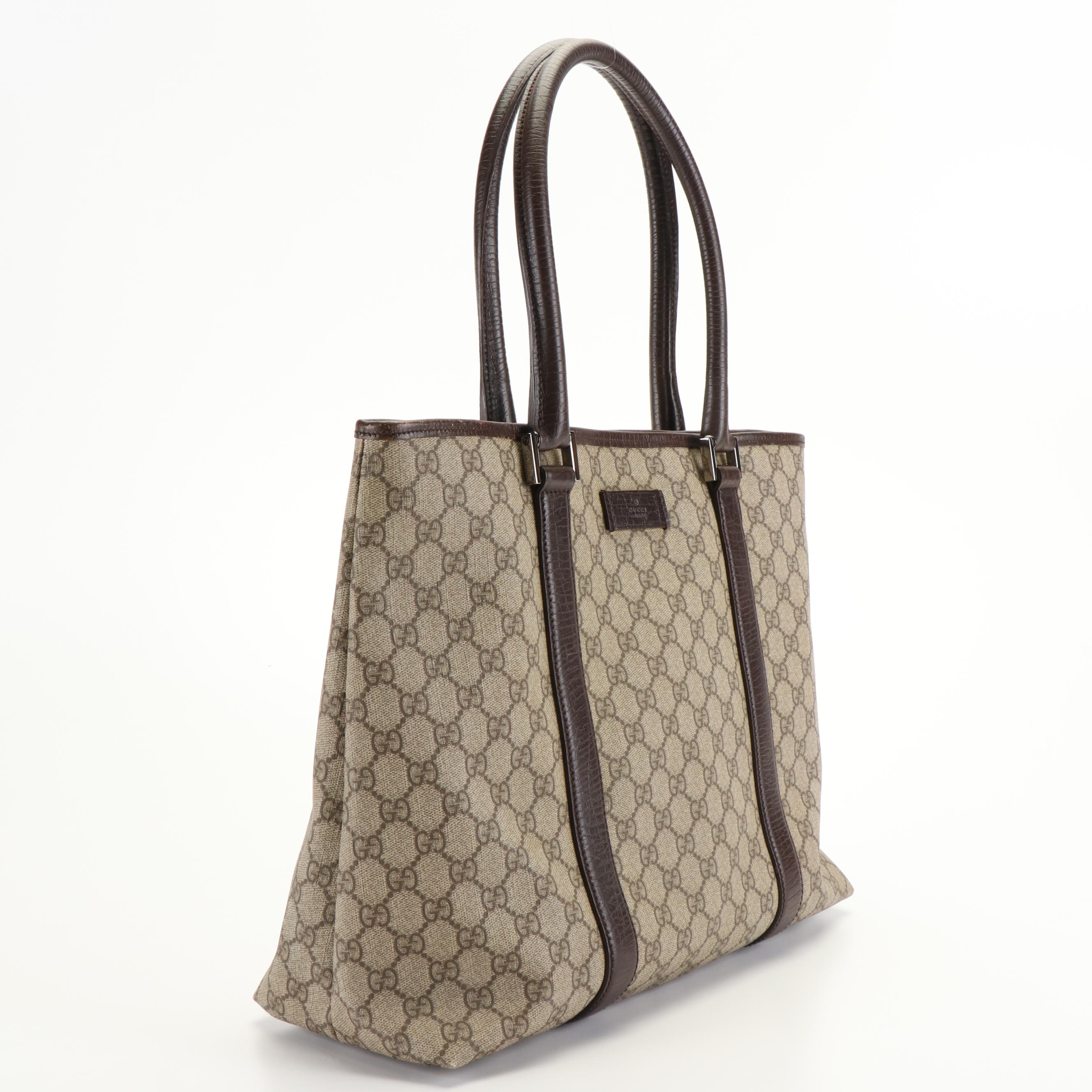 Gucci GG Supreme Tote Bag in Beige/Brown Leather