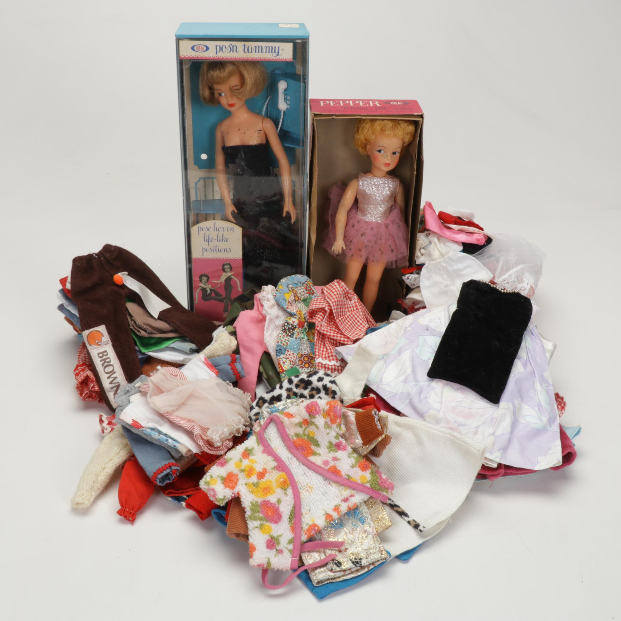 Ideal "Pos'n Tammy" and "Pepper" with Clothes and Accessories, 1960's