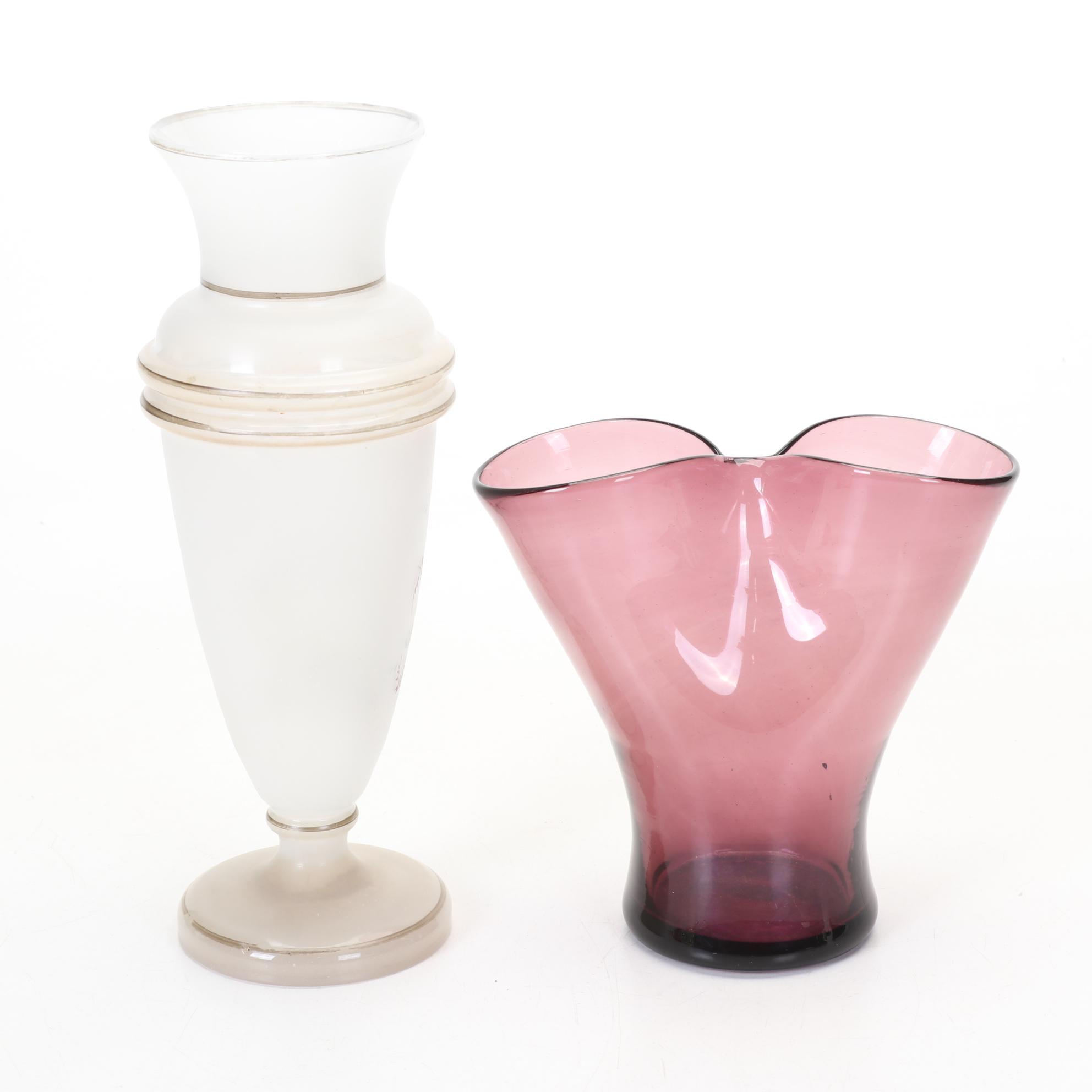 Blenko Amethyst Pinch Vase, More Hand Blown Glass and Decorative Pottery