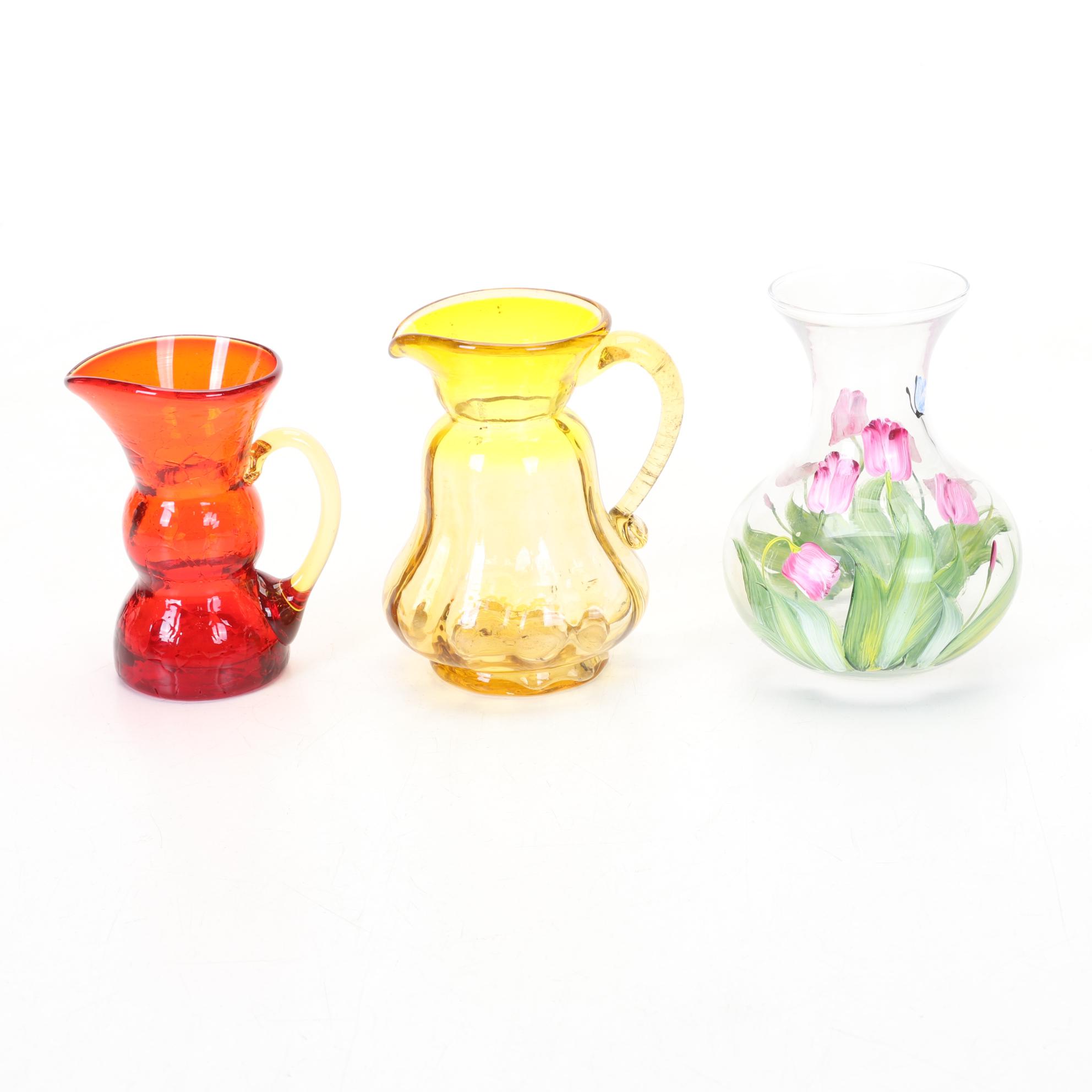 Blenko Amethyst Pinch Vase, More Hand Blown Glass and Decorative Pottery