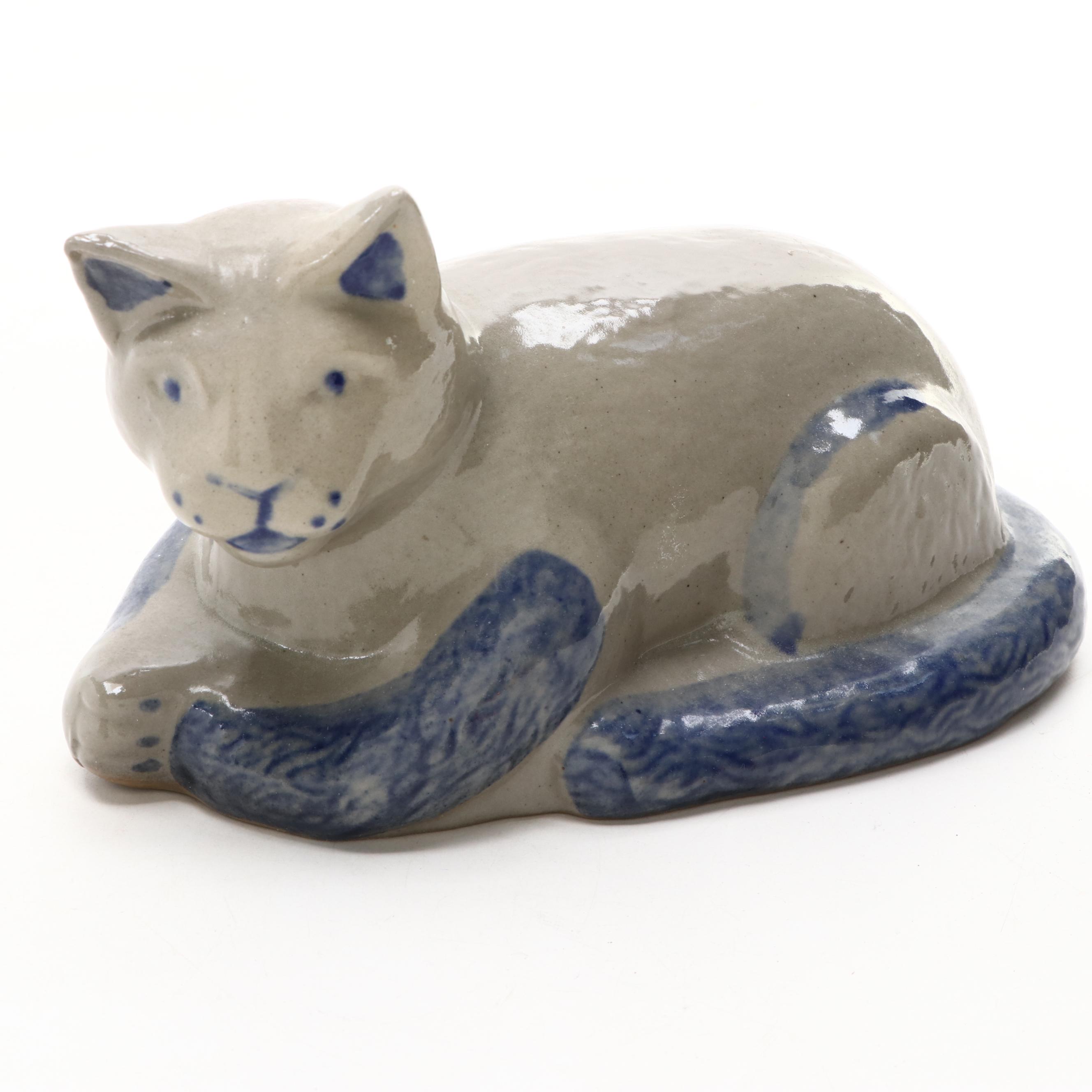 Beaumont Brothers Pottery Stoneware Cat Figurine with Other Art Pottery