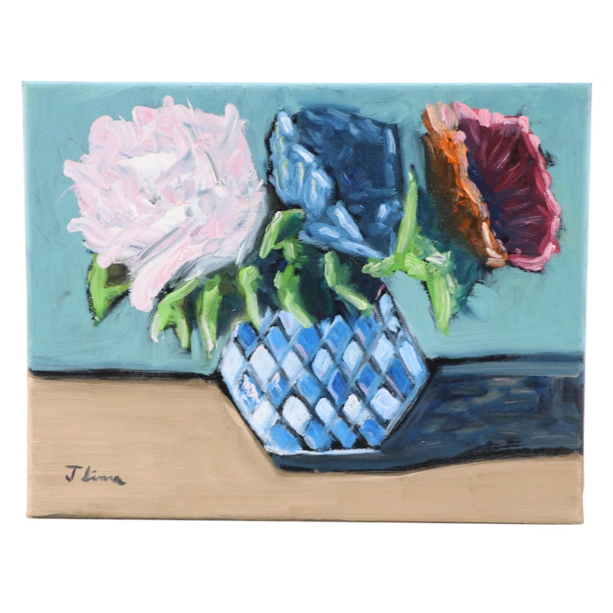 José M. Lima Oil Painting of Floral Still Life, 2023