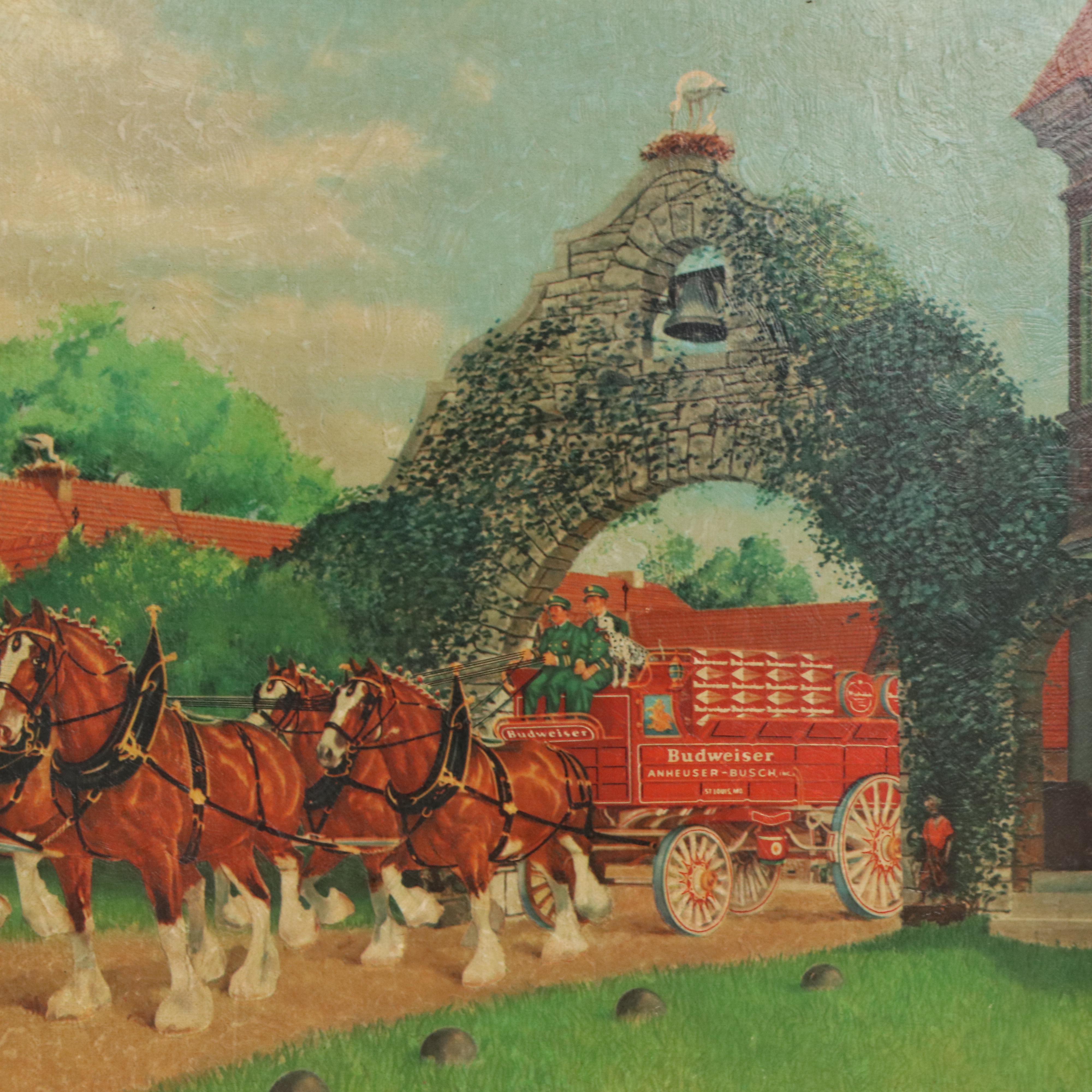 Budweiser Sign "Clydesdale Horses Coming Through the Bauernhof Gate"