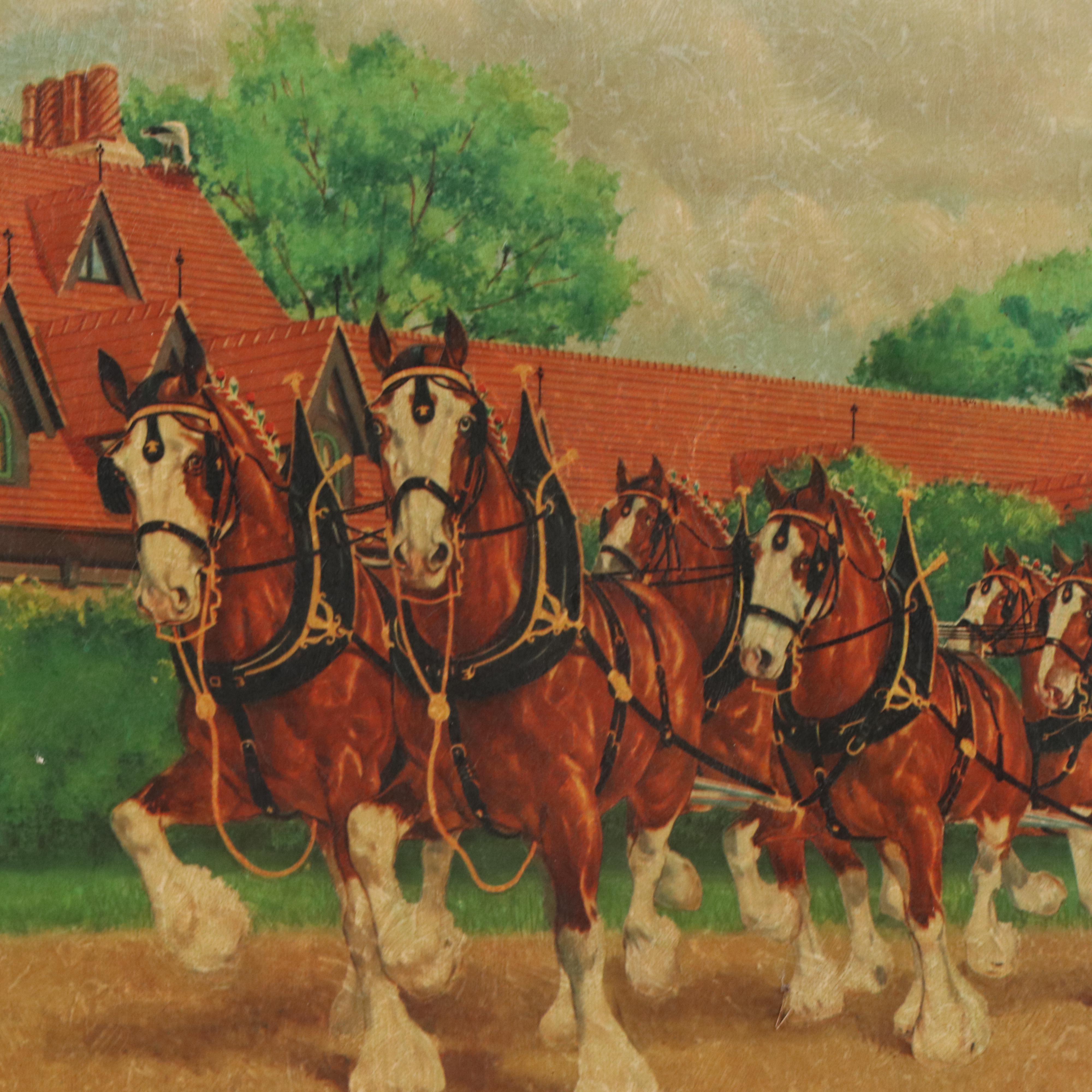Budweiser Sign "Clydesdale Horses Coming Through the Bauernhof Gate"