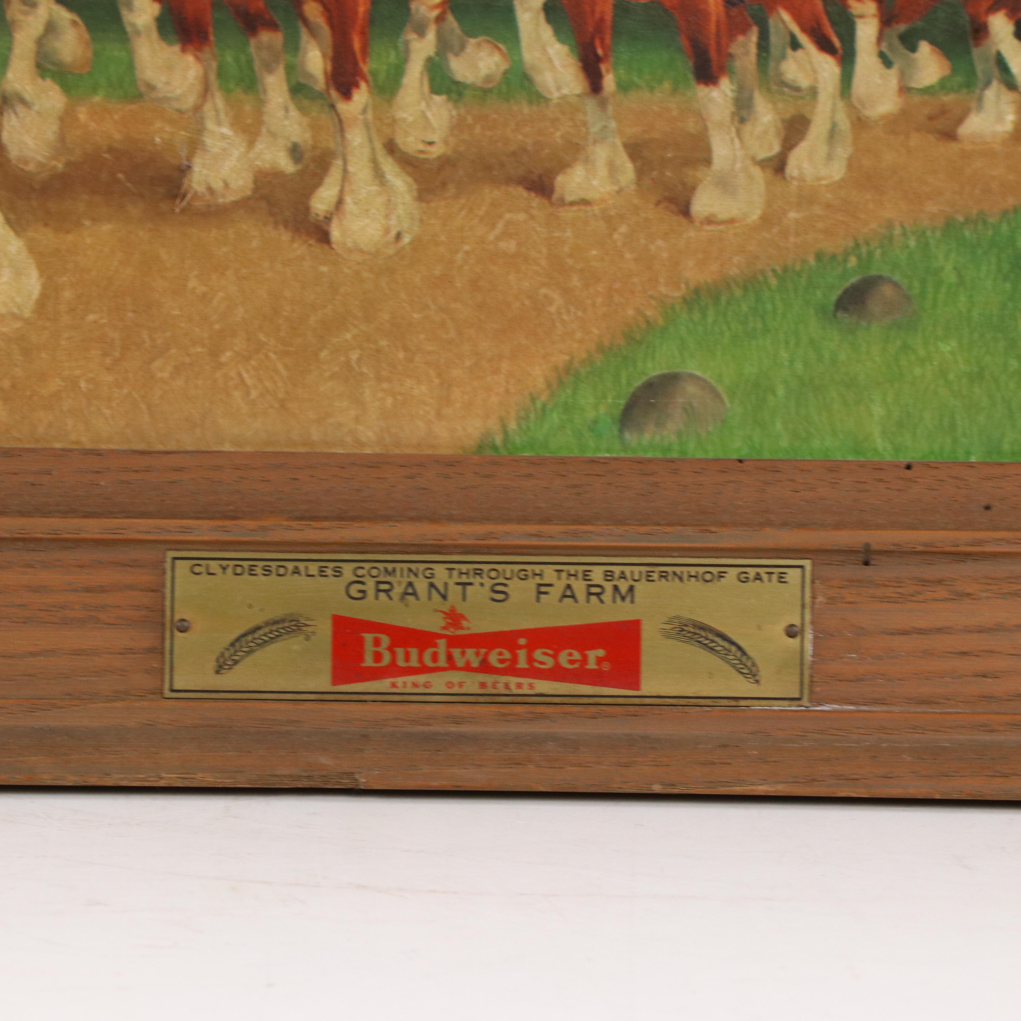Budweiser Sign "Clydesdale Horses Coming Through the Bauernhof Gate"